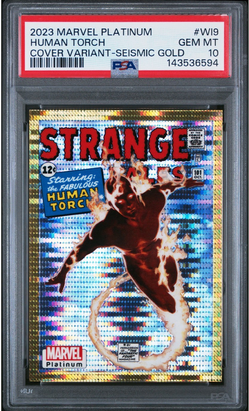 2023 Upper Deck Marvel Platinum Human Torch Cover Variant Seismic Gold /10 PSA10