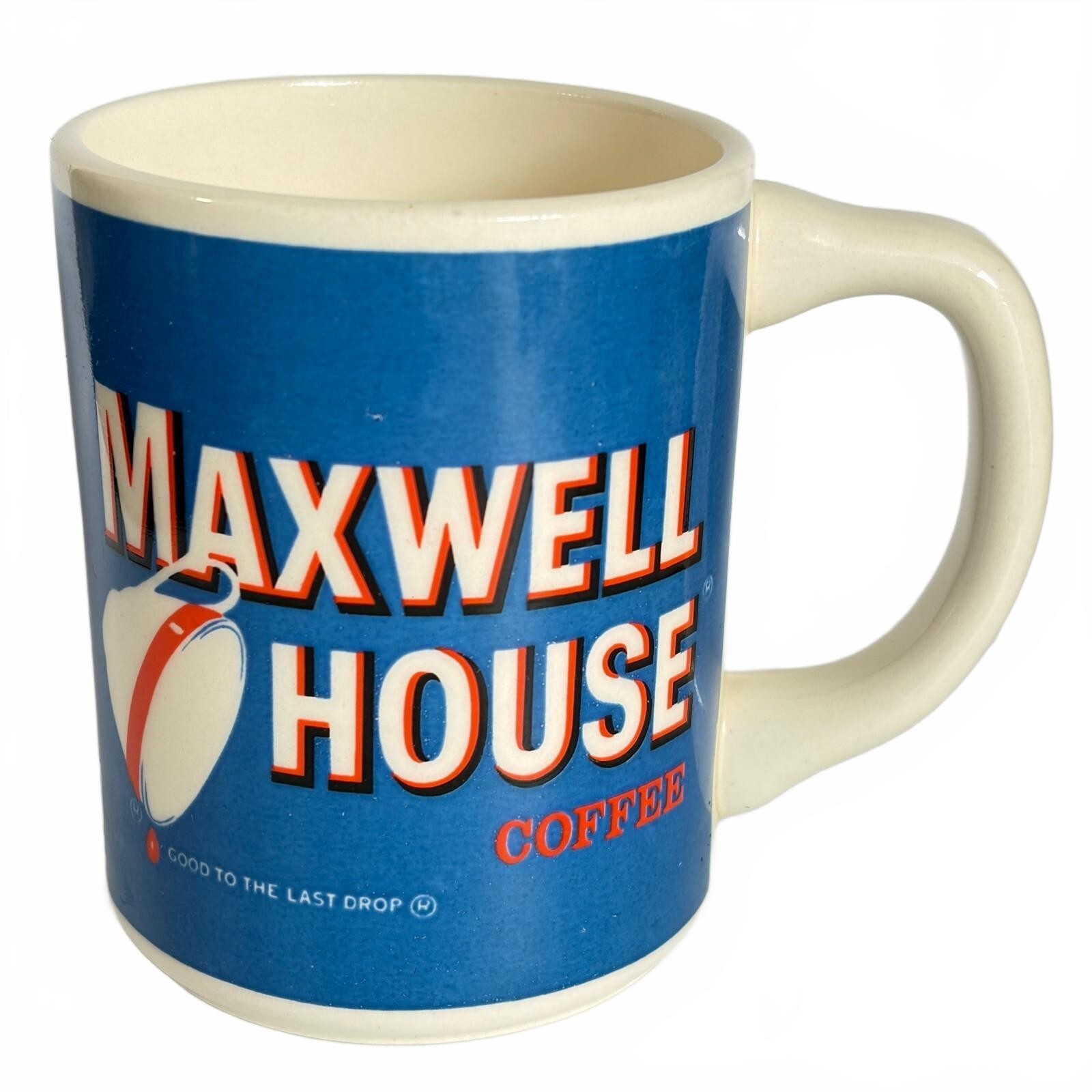 Maxwell House Coffee Mug Tea Cup Blue White Red Ceramic Vintage Petite