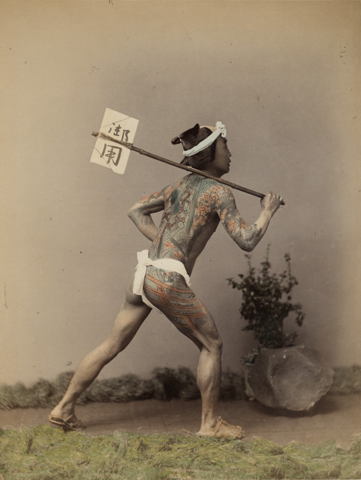 c. 1860's Tattooed Japanese Messenger Albumen Photograph by Felice Beato