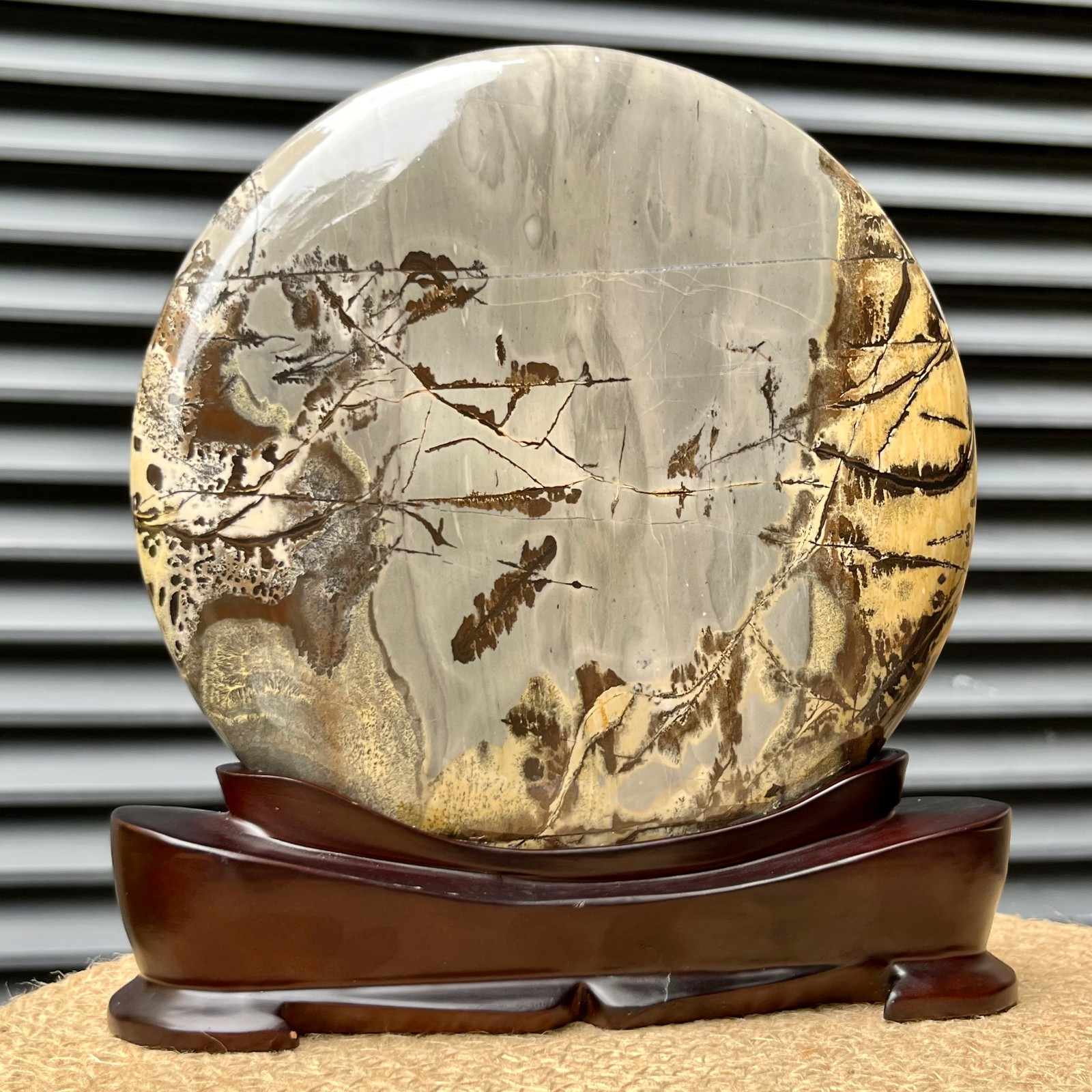 4.9 LB  Picture Stone Landscape Unique Gift Display Art w/ Wood Base