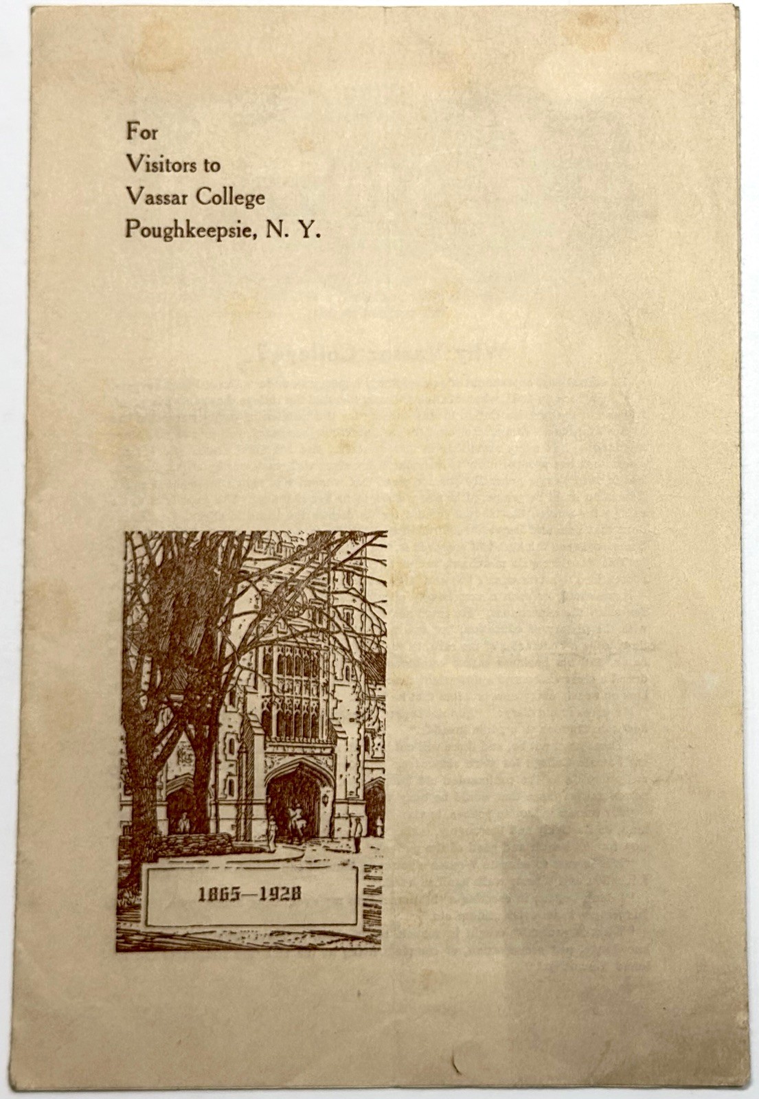 1928 FOR VISITORS TO VASSAR COLLEGE POUGHKEEPSIE NY FOLDING CAMPUS MAP BROCHURE