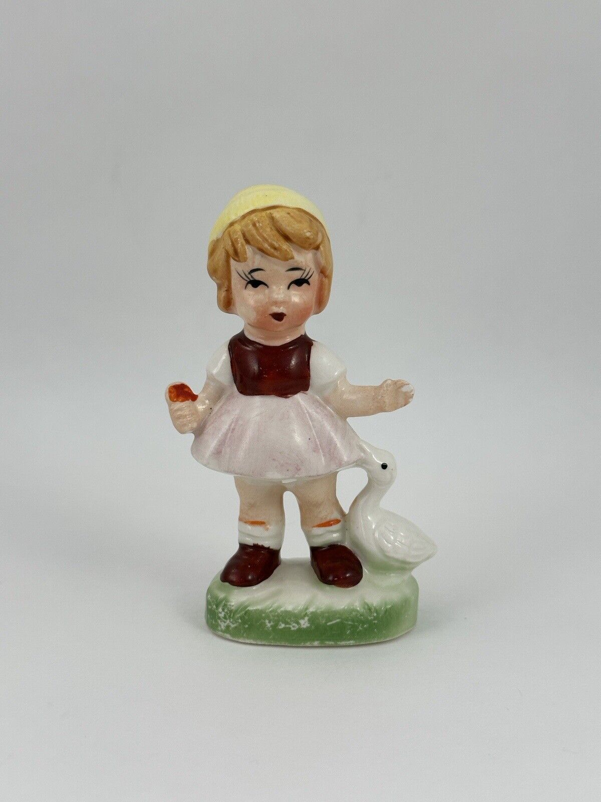 Vintage Ceramic Figurine Farm Girl and Duck 4”