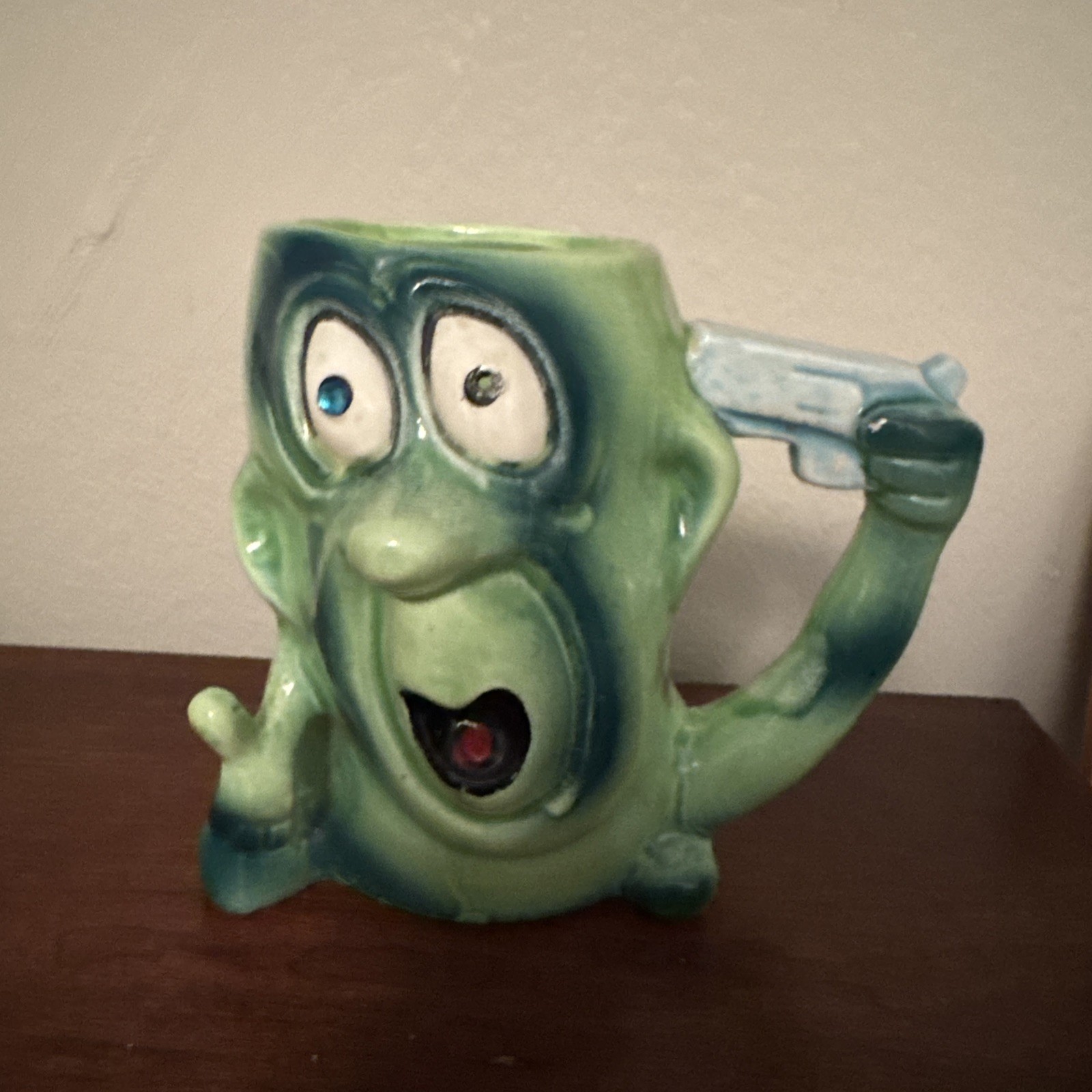 Vintage 1960\'s Kreiss Psycho Ceramic Suicide Guy Mug Green