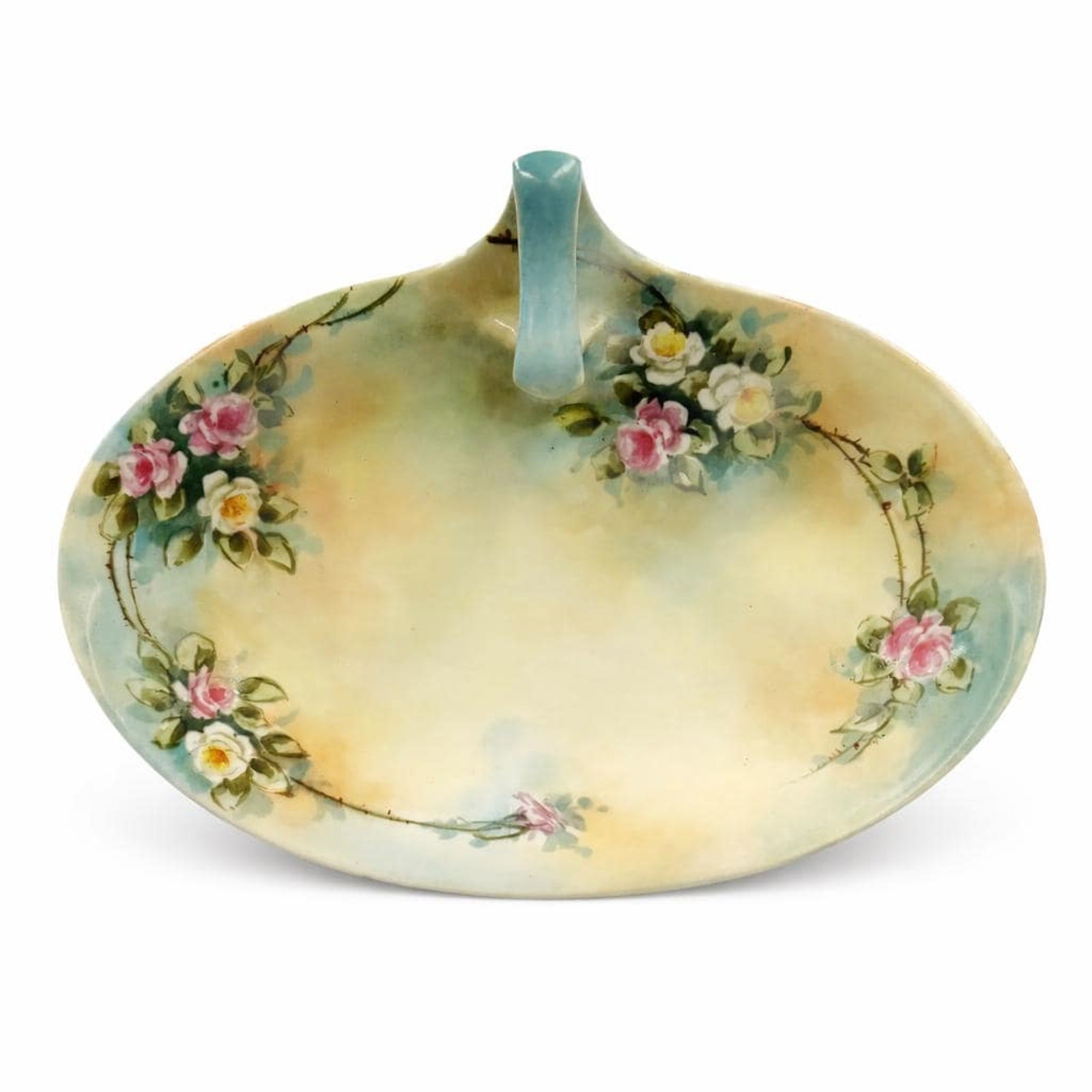 Antique Limoges Hand-Painted Rose Plate Signed B.R. Howe, Edwardian Serving Tray