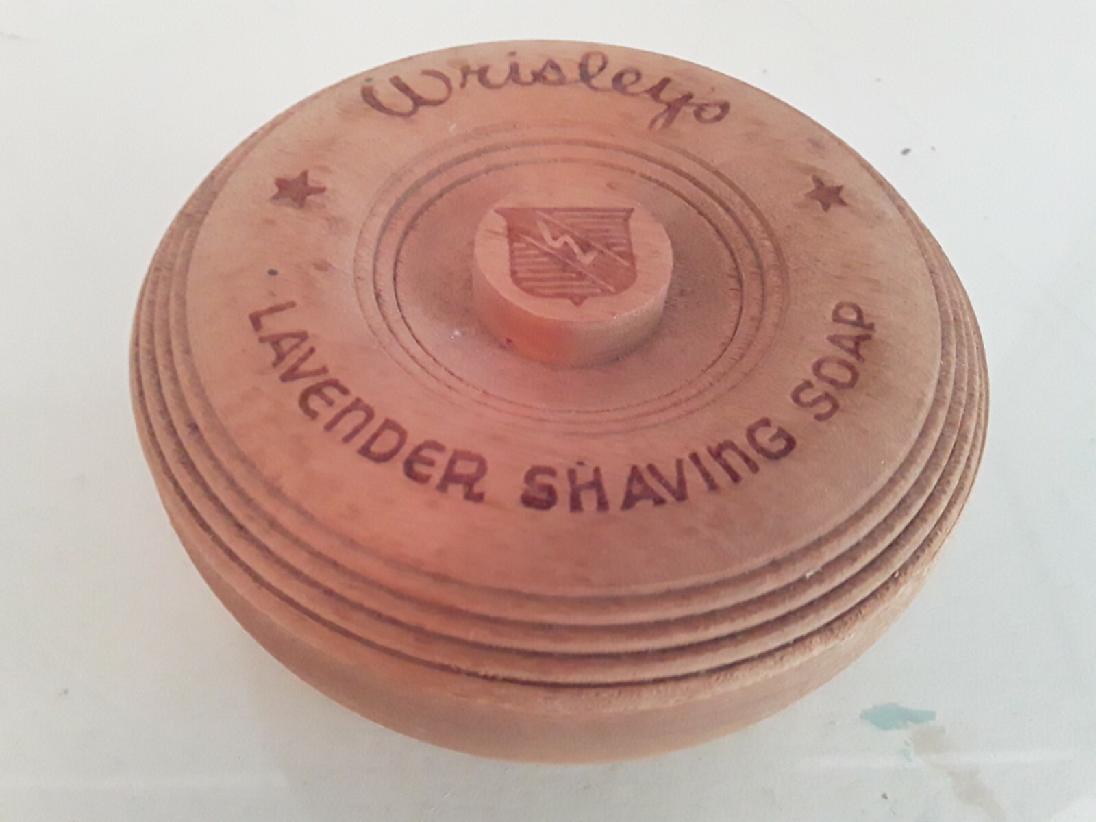 Vintage Wrisley\'s Lavender Shaving Soap Wooden Shaving Bowl Trinket Box w Lid