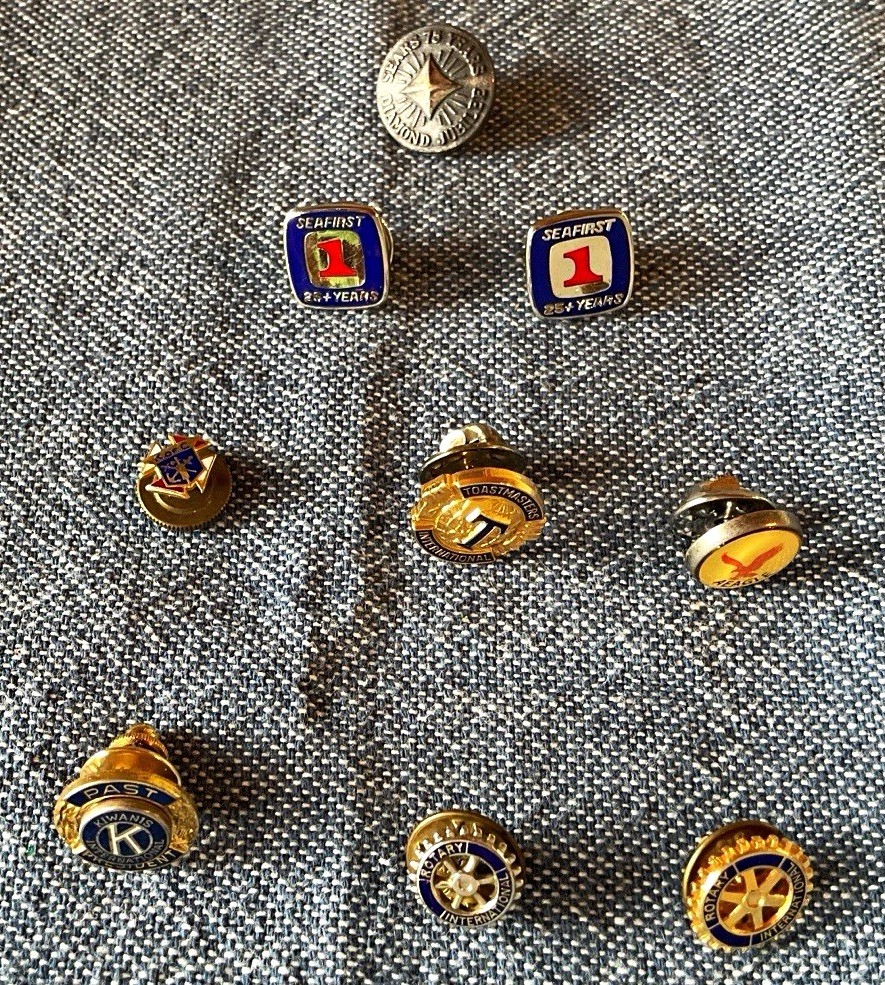 Lot of 9 Pins/Pinbacks * Some Years of Service*Seafirst/Sears/Rotary/Kiwanis/etc