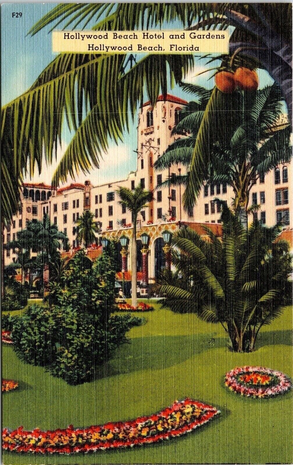 Hollywood Beach Hotel & Gardens Hollywood Beach Florida Linen Postcard