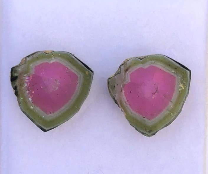 17 ct Dim12*12*2mm top quality natural watermelon tourmaline slice pair