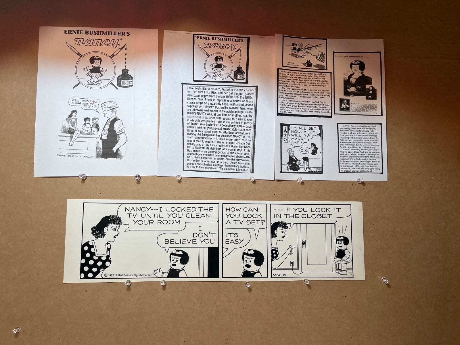 Original Ernie Bushmiller Nancy Weekly: 5-14-82 Fritzi Locks up the TV on Nancy