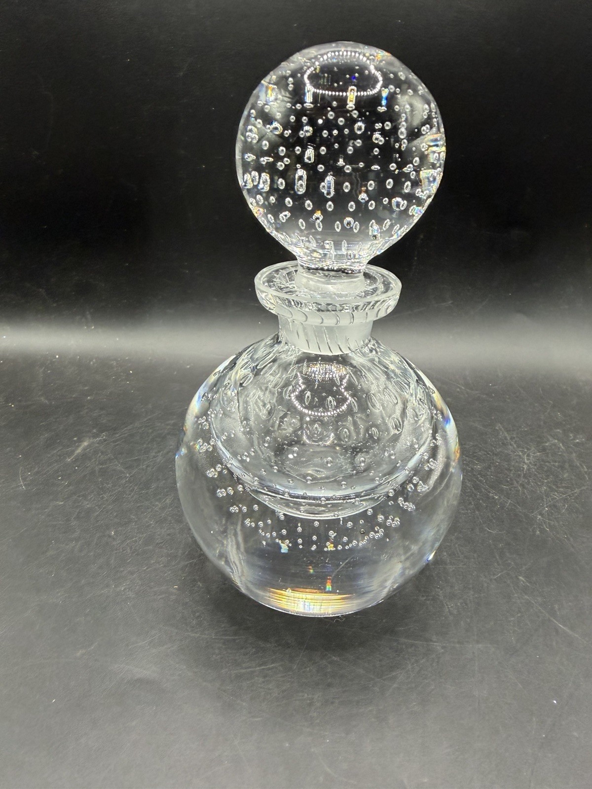 Art Glass Controlled Bubble Bullicante Perfume Bottle Clear Round Stopper MCM