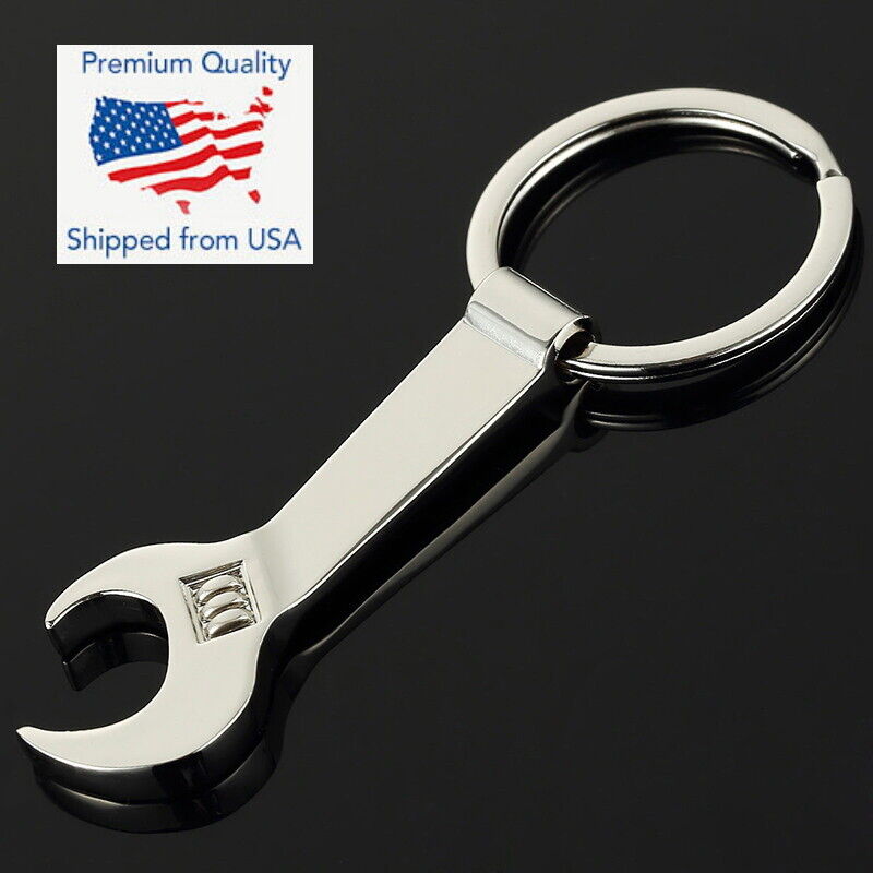 Adjustable Wrench Shape Keychain Smooth Silver Zinc Alloy Bottle Opener Beer Can