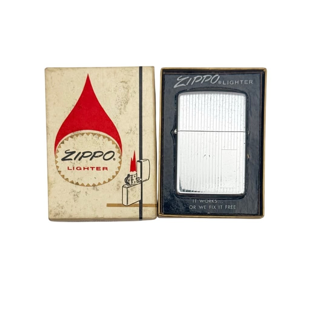 1969 Zippo No. 350 Engine Turned Vertical Line Lighter Silver Tone with Box 1969 Zippo No. 350 Engine Turned Vertical Line Lighter Silver Tone with Box