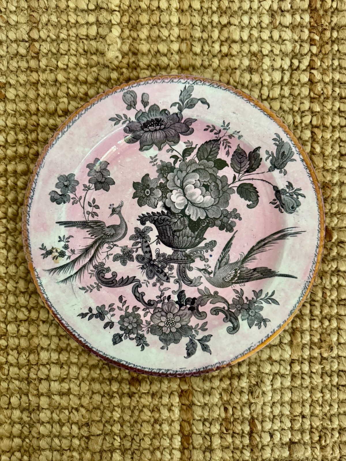 19th C English Davenport Pottery Pink and Copper Lustreware Plate