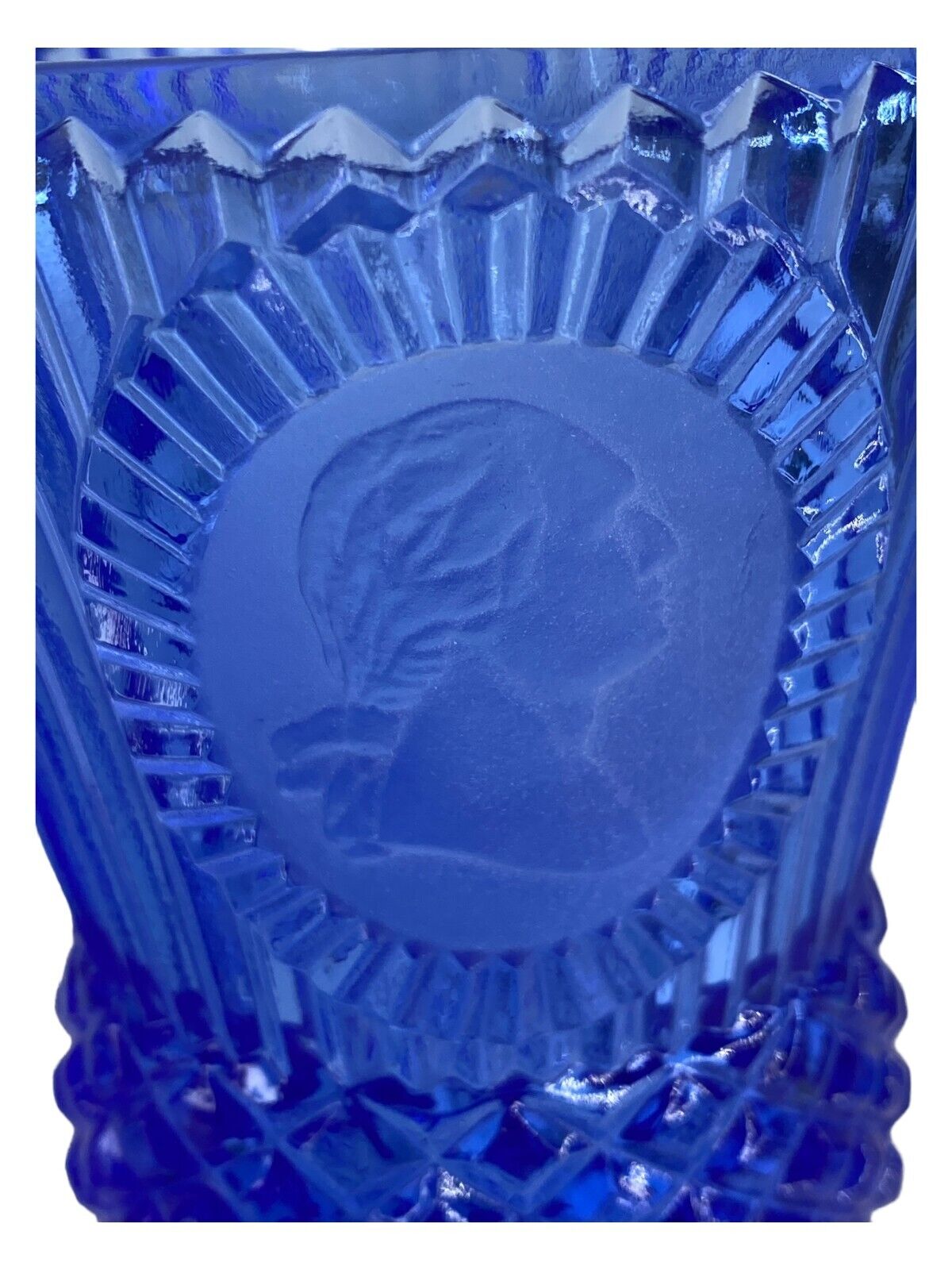 1975 Fostoria by Avon Pair of Goblet Glasses Blue of Martha & George Washington