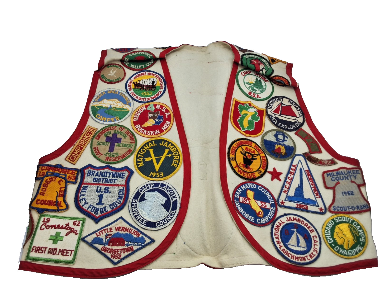 COOL Vintage White Felt BSA Boy Scout Vest patches 1950s 1940s T3 COOL Vintage White Felt BSA Boy Scout Vest patches 1950s 1940s T3