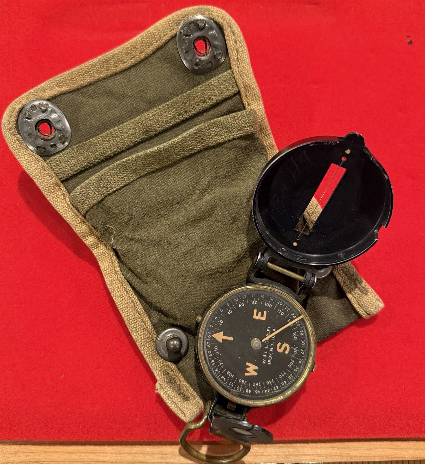 WWII Gurley Engineer, Field Marching Compass with Canvas Belt Carry Case