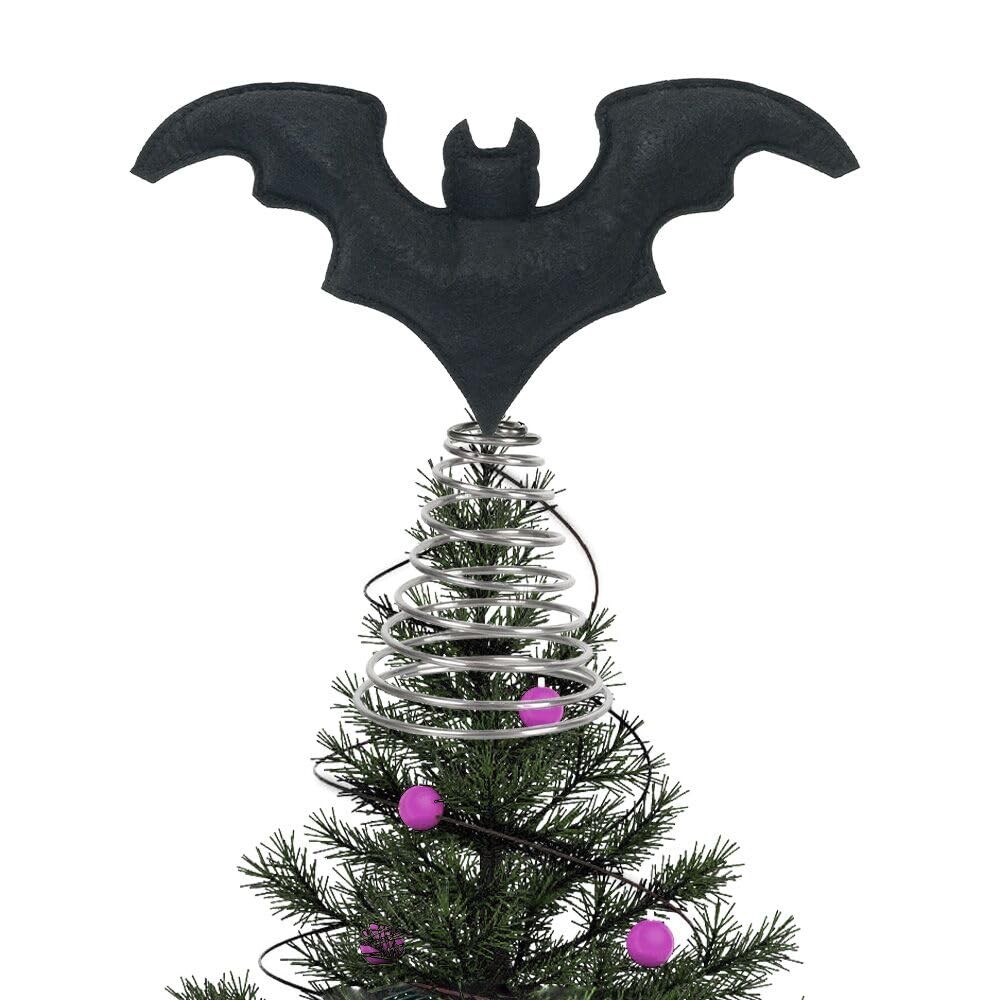 8.6 Inch Halloween Bats Tree Topper,Black Felt Bat with Metal Base Decor,Tree...