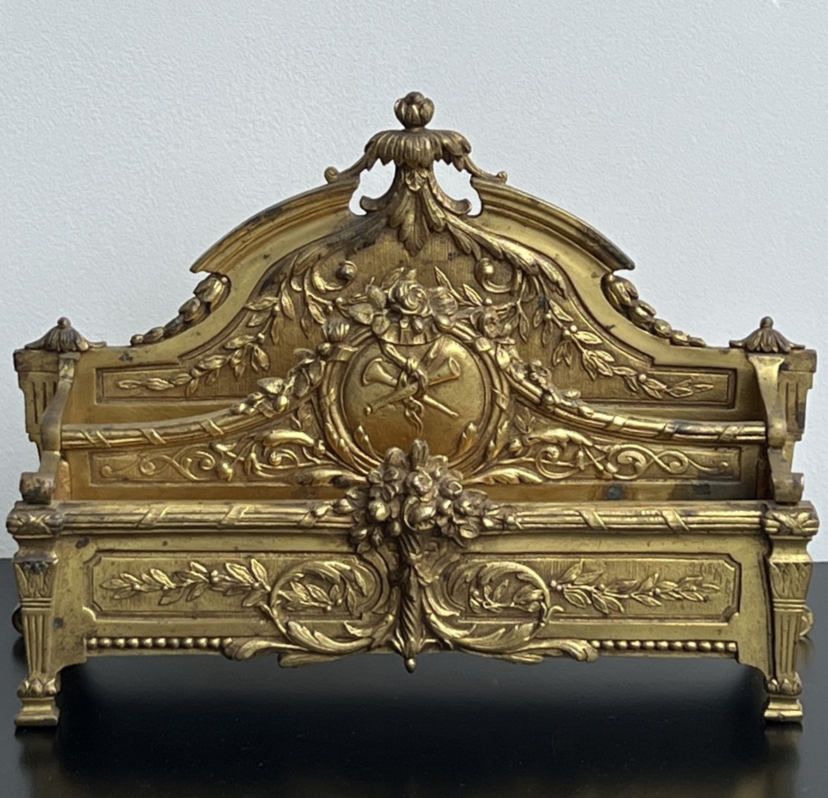 French Antique Ormolu Gilt Bronze Letter Holder Mail Desk Rack Louis XVI 19th C