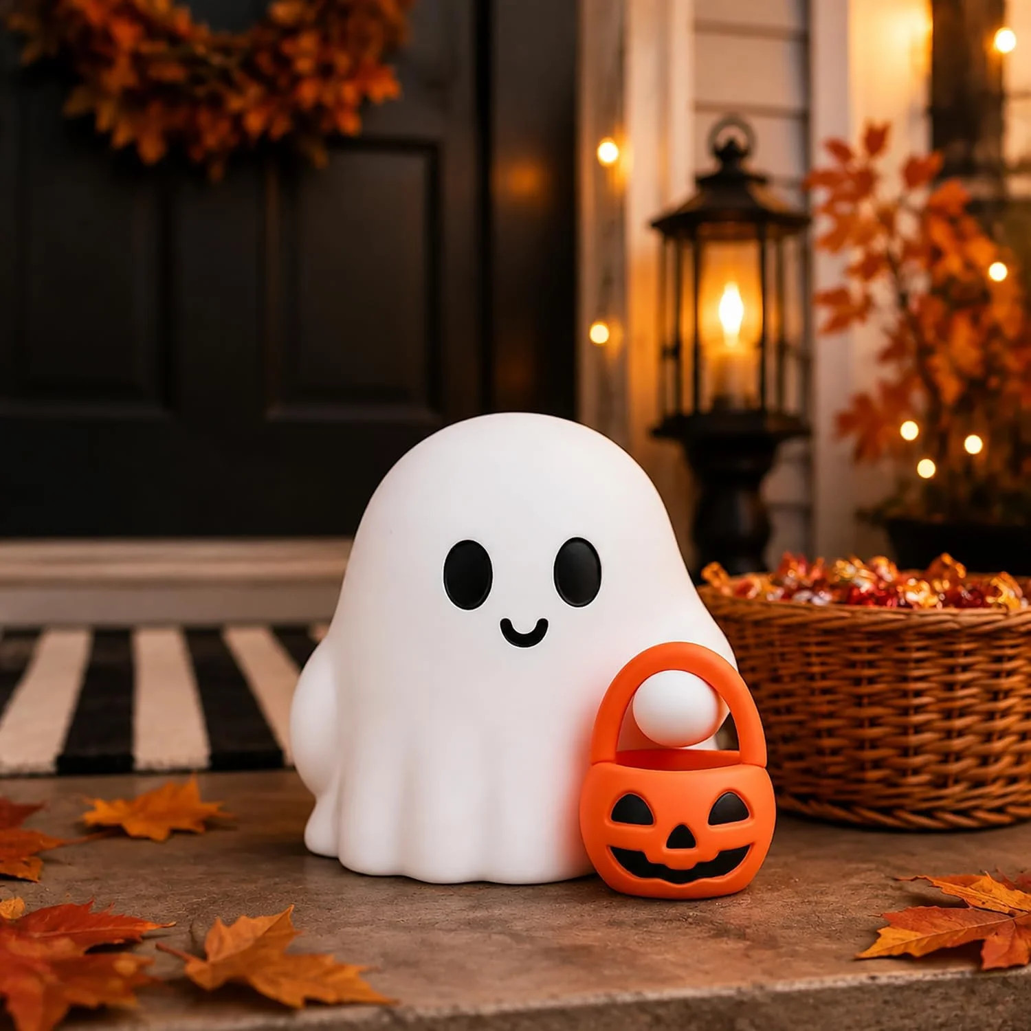 Halloween Ghost Figurine, Funny Spooky Resin Ghost with Pumpkin Basket Statue, C Halloween Ghost Figurine, Funny Spooky Resin Ghost with Pumpkin Basket Statue, C