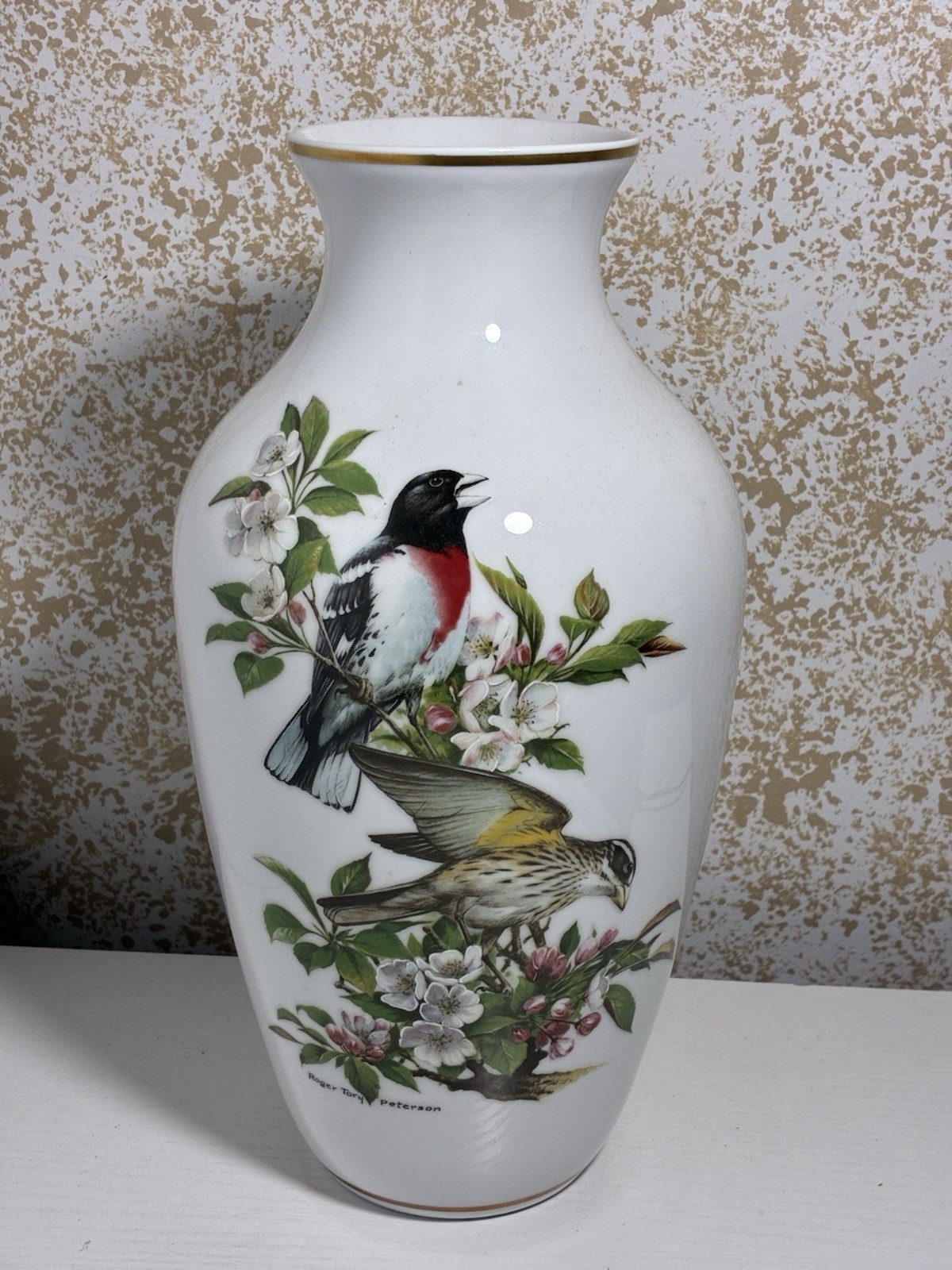 Kaiser West Germany Vintage Vase Rose Breasted Grosbeaks by Roger Tory Peterson