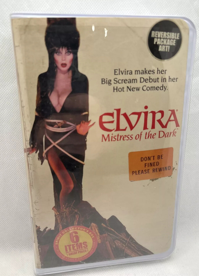 ELVIRA MISTRESS OF THE DARK VHS STYLE COLLECTOR'S BOX 6 ITEMS SPIRIT HALLOWEEN