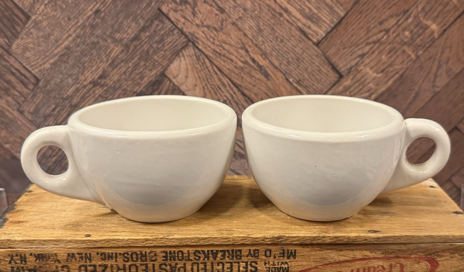 Set of 2 Vintage White Diner Coffee Mugs Heavy Thick Ceramic Restaurant Ware
