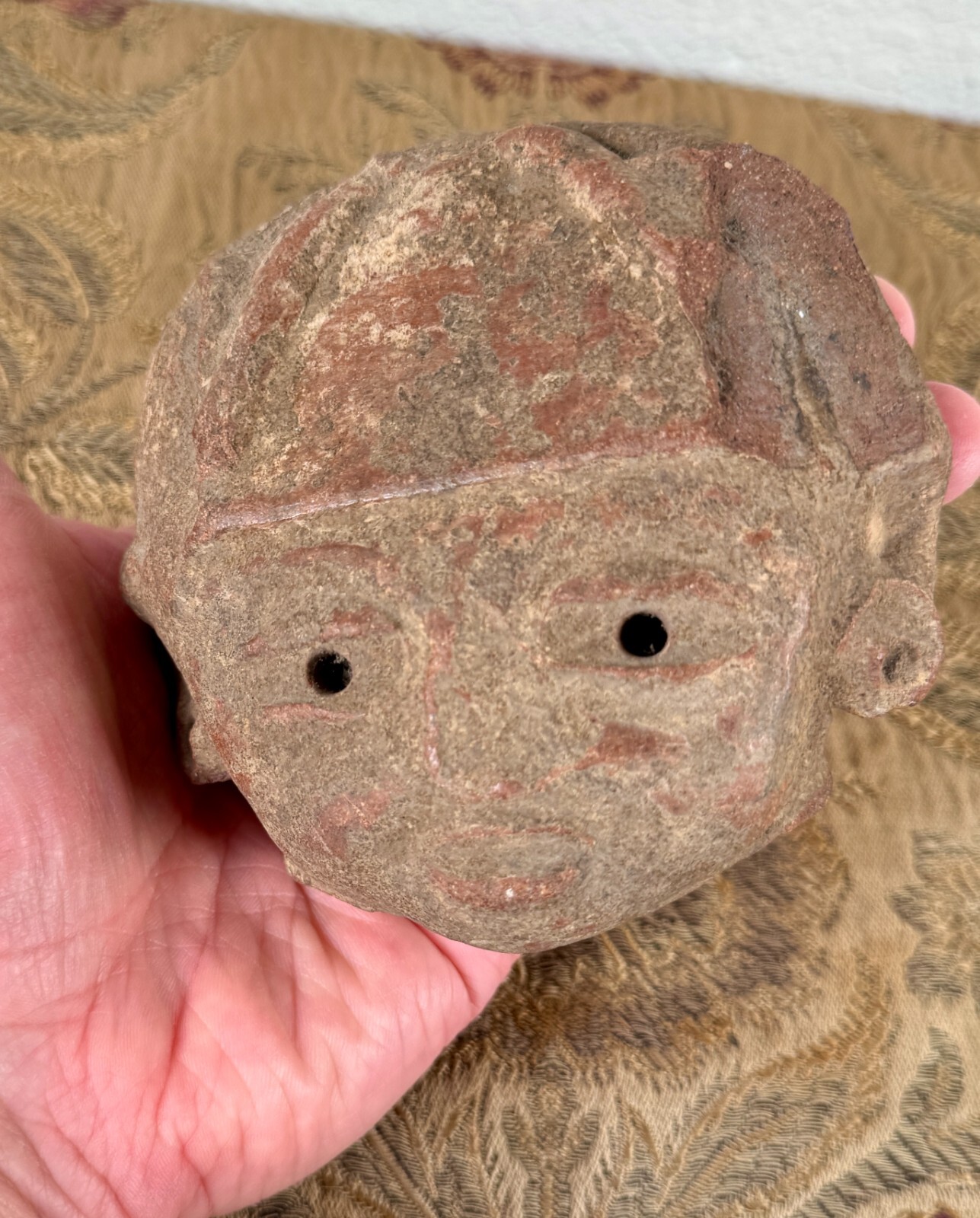Antique Pre-Columbian Pottery Head Male Warrior Ceramic Figure Artifact Mexico