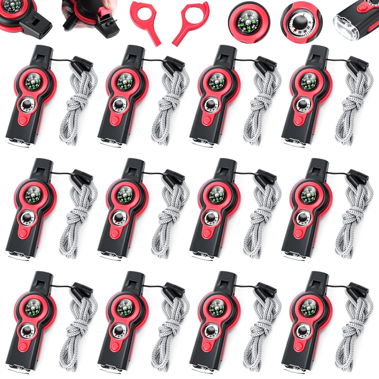 Arrowbash 12 Pack Emergency Survival Whistle 7-in-1 Compass Hiking Survival Arrowbash 12 Pack Emergency Survival Whistle 7-in-1 Compass Hiking Survival