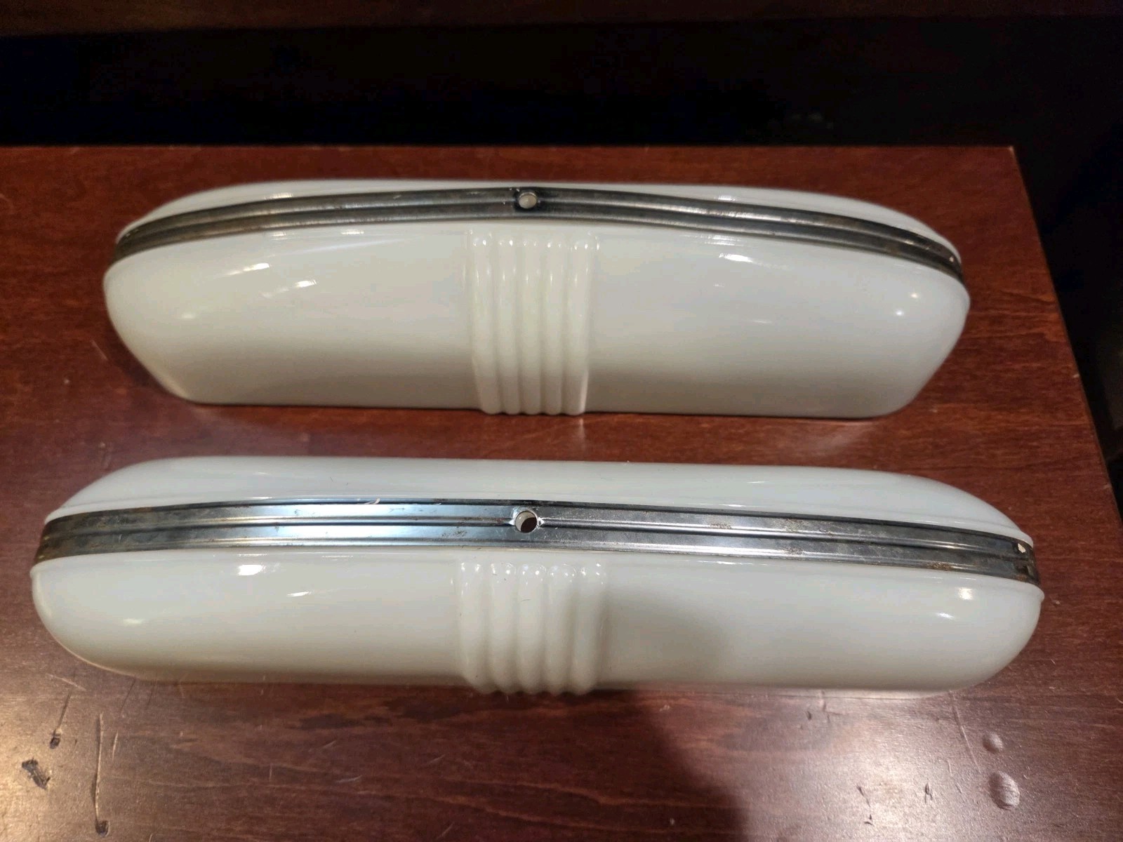 Fantastic Pair Art Deco Milk Glass Vanity Light Covers Porcelier 12\