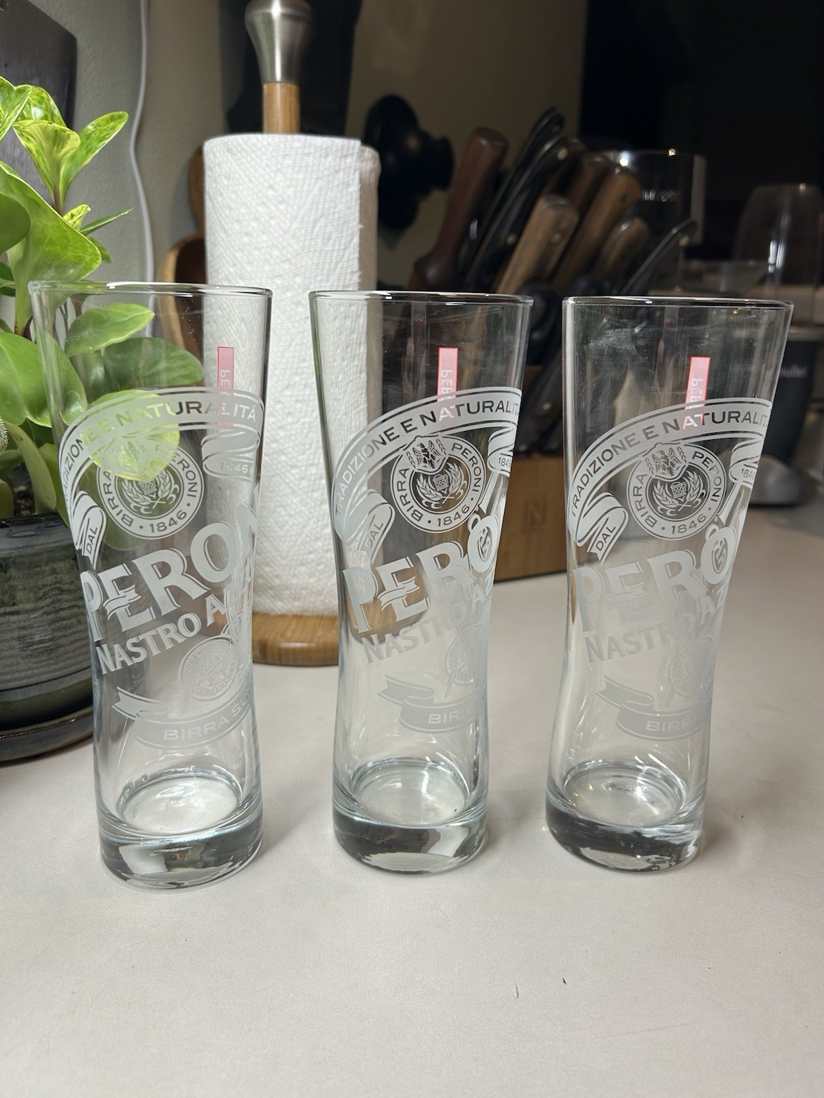Set of 3 Peroni Nastro Azzurro Pilsner Glasses Birra Superiore 0.4L Capacity