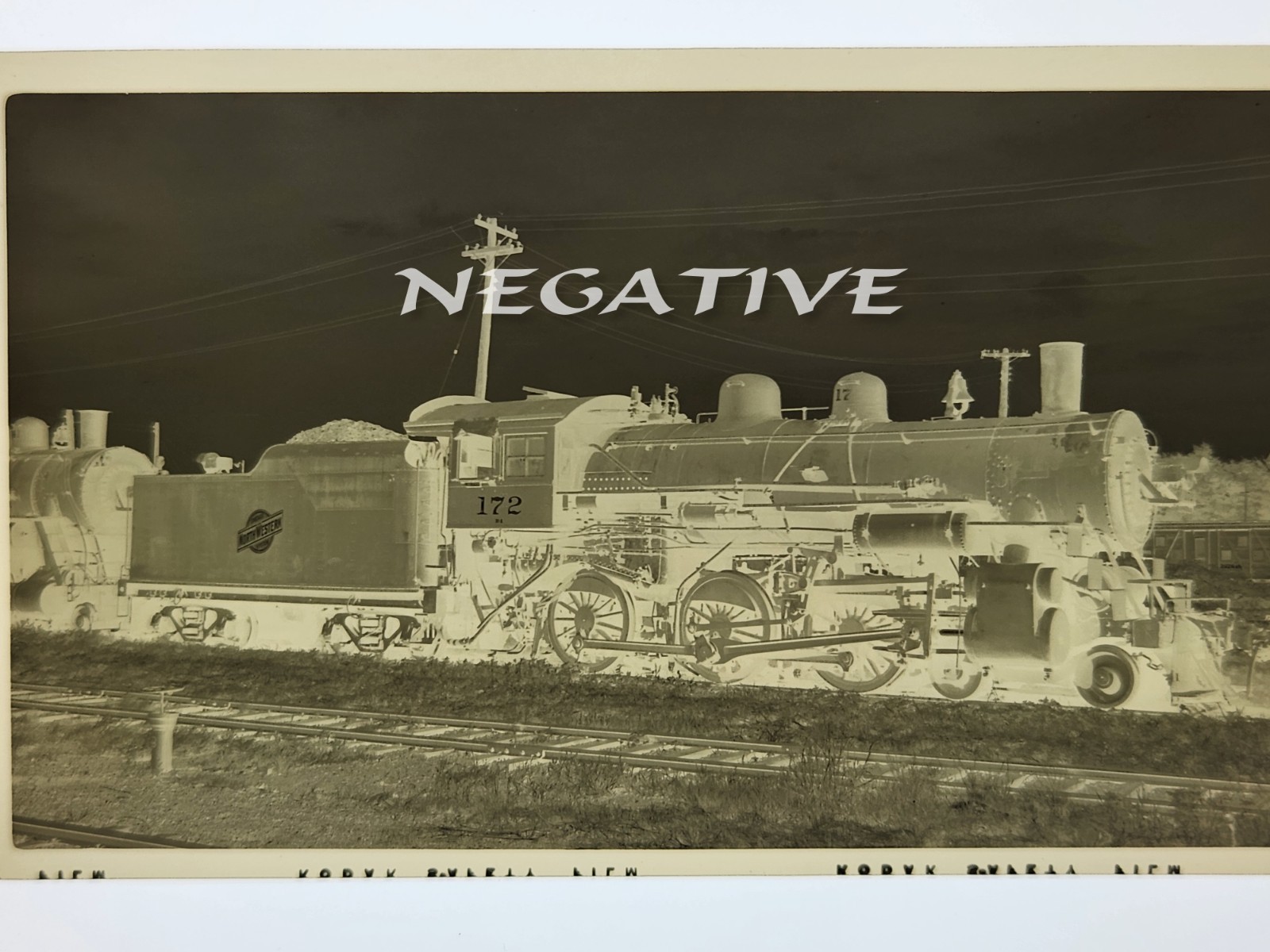 1954 CHICAGO & NORTHWESTERN RR CLASS 4-6-0 LOCOMOTIVE #172 PHOTO NEGATIVE