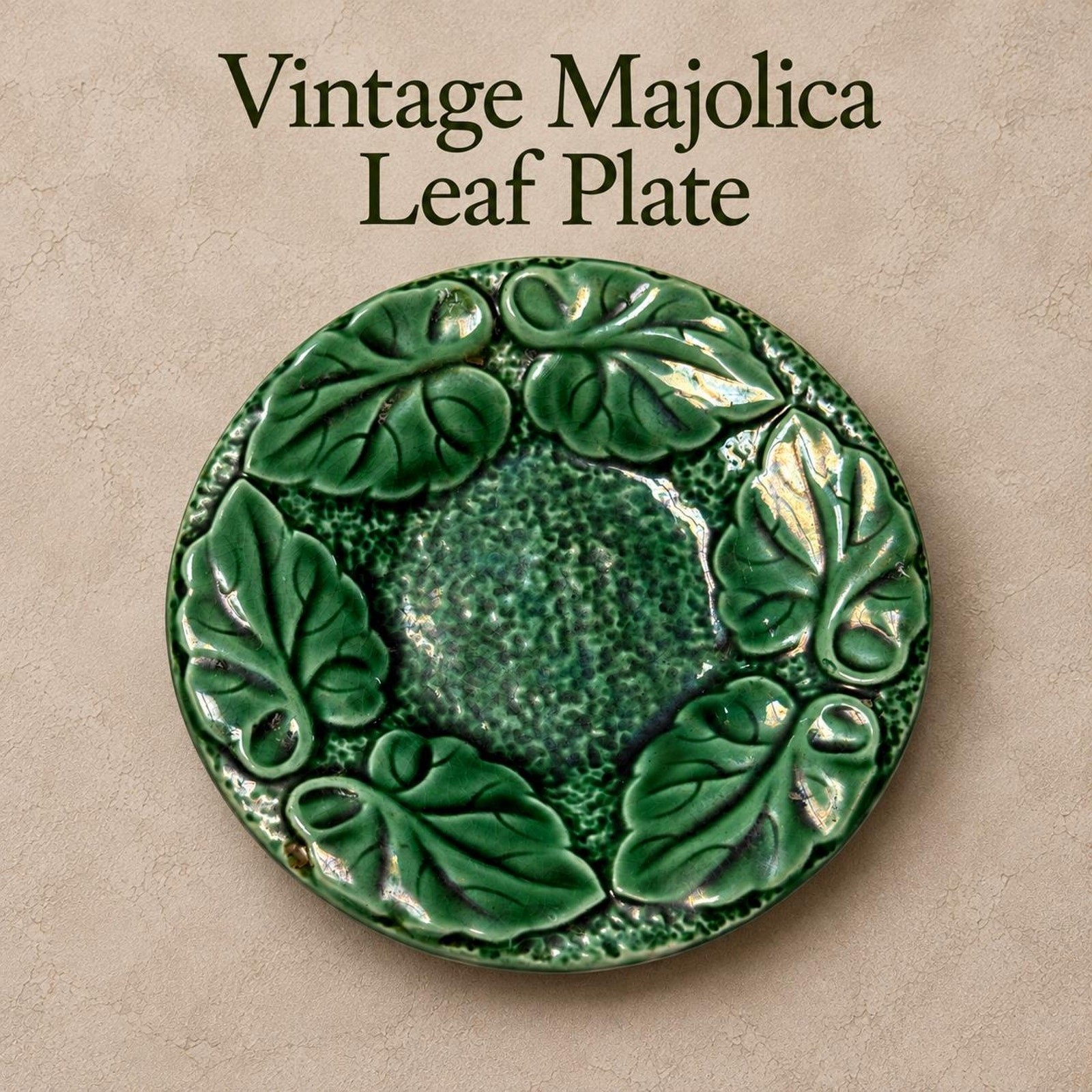 Vintage Green Majolica Leaf Plate 5” Bordallo Pinheiro and Secla Style