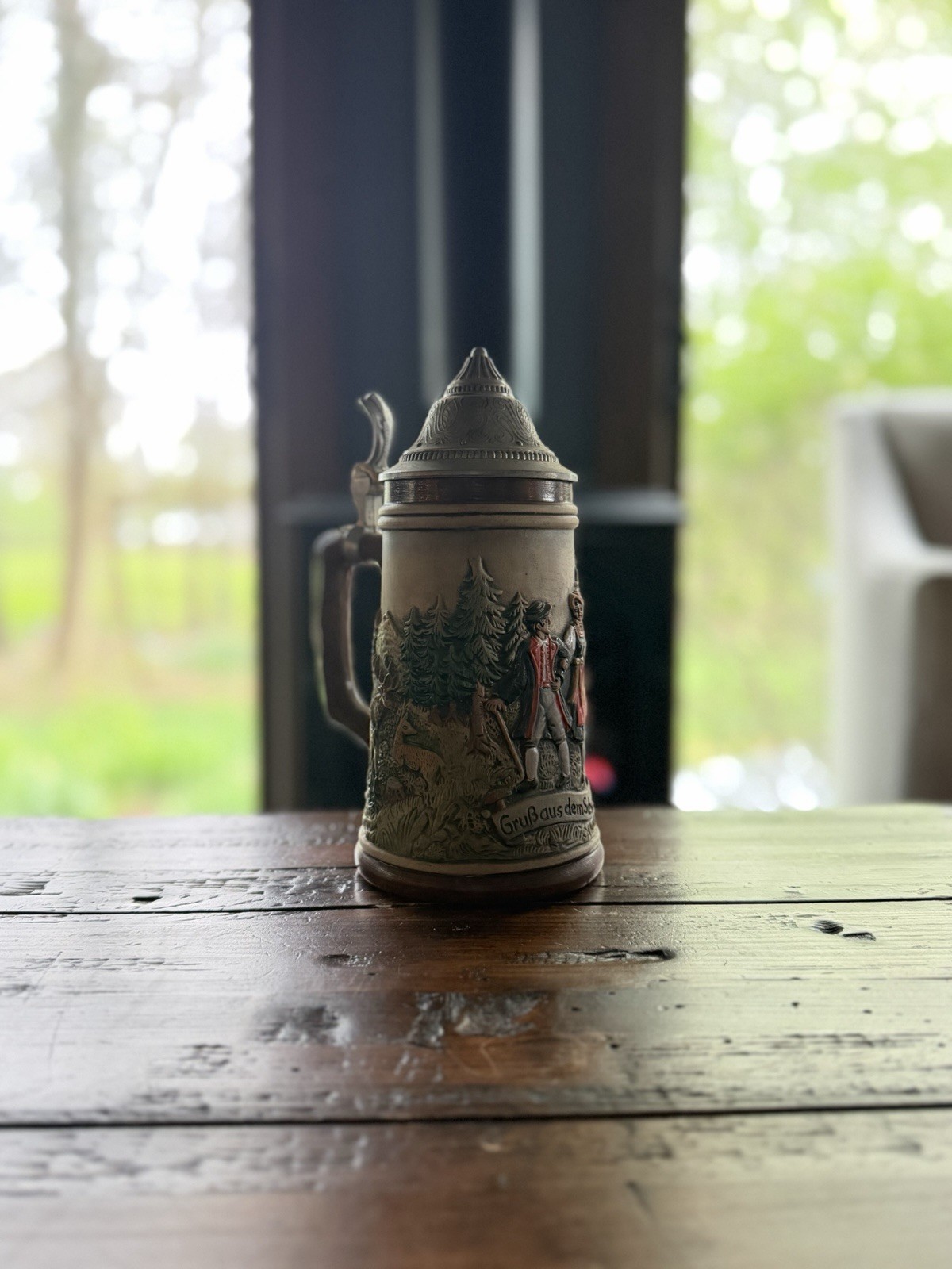 German Lidded Stein Gruß aus dem Schwarzwald Breweriana Decorative Relief