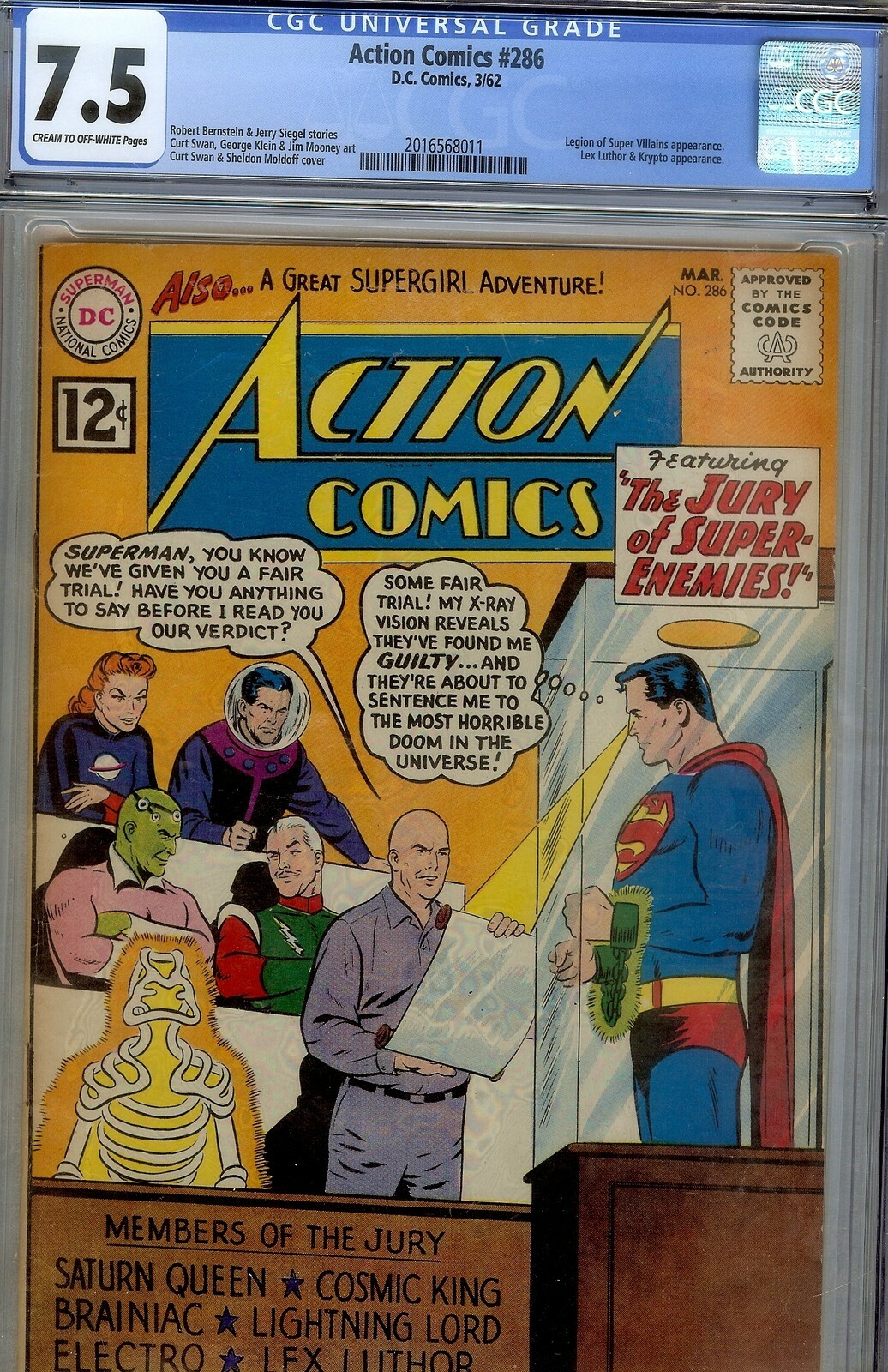 ACTION COMICS #286- CGC 7.5- HIGRADE LEGION OF SUPER VILLIANS CVR & STORY- 1962 ACTION COMICS #286- CGC 7.5- HIGRADE LEGION OF SUPER VILLIANS CVR & STORY- 1962
