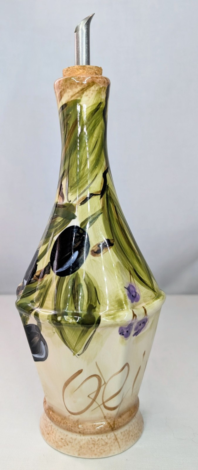 OLIVES BY TABLETOPS UNLIMITED HAND PAINTED OIL OR VINEGAR CRUET 11 1/4\
