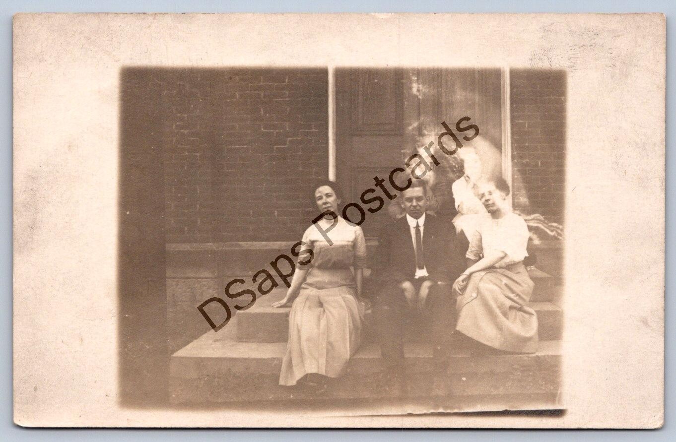 K61/ Interesting RPPC Postcard c1910 Weird Ghost Image People Sitting 27