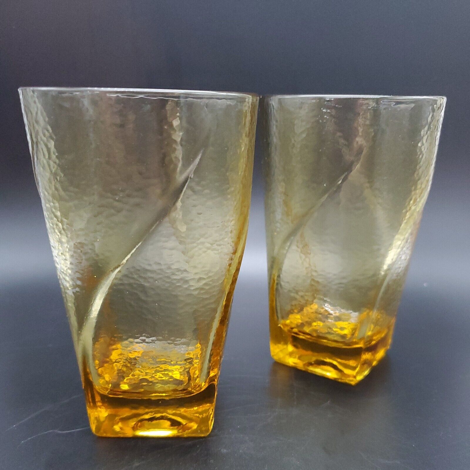 HAZEL ATLAS Glass Amber Tumbler Set of 2 Pebbletone Vintage Swirl Iced Tea