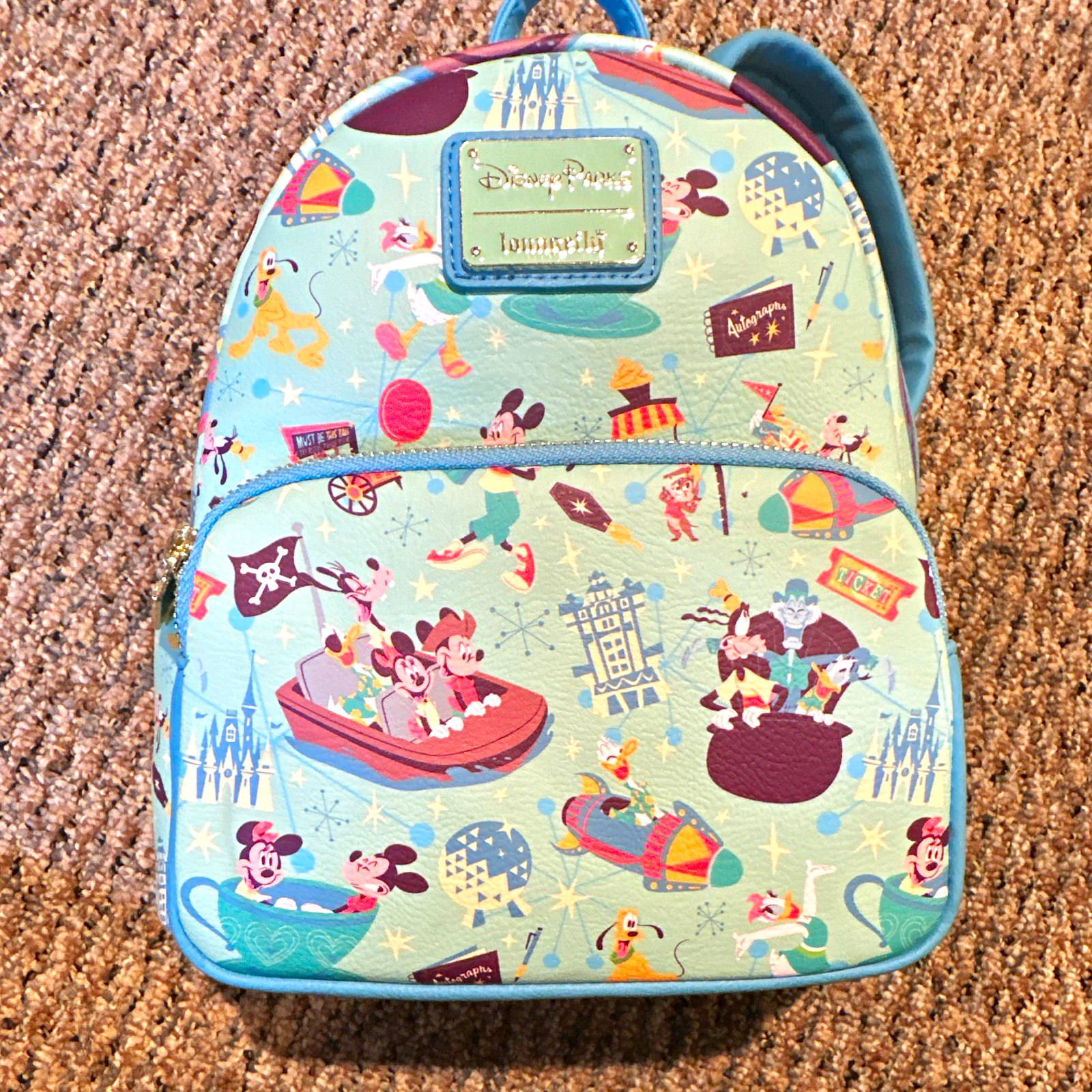 Loungefly Disney Parks Mickey Mouse Print Mini Backpack Blue Multicolor