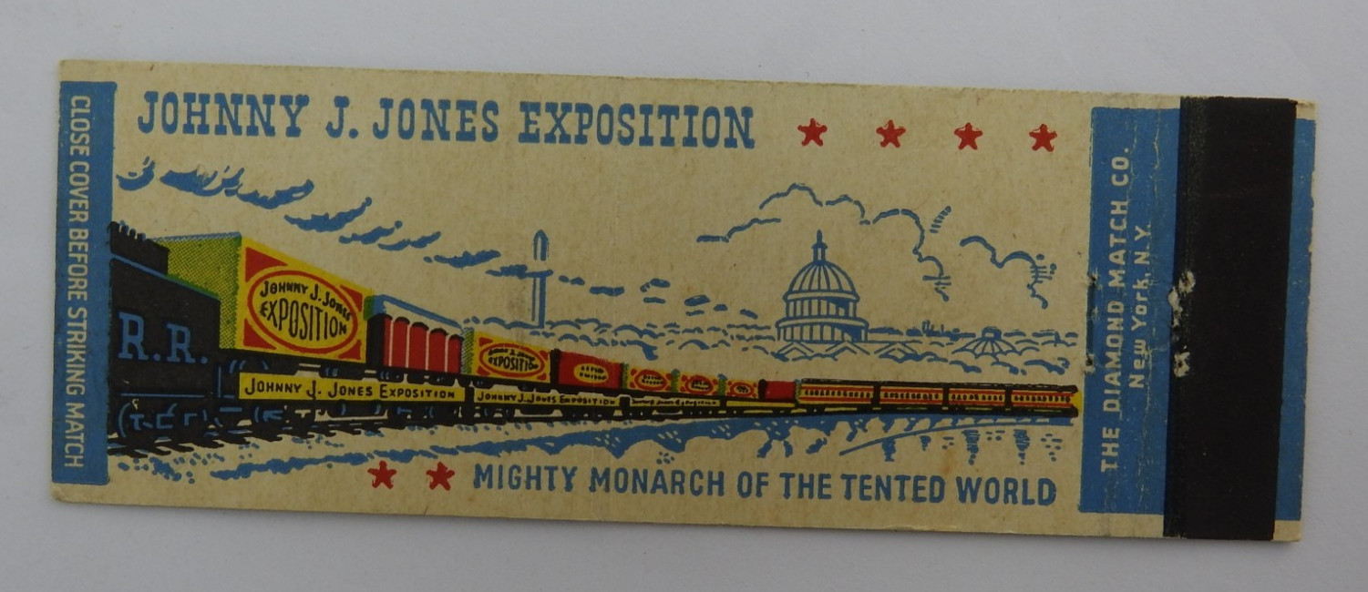 Vintage Johnny J Jones Exposition Matchbook Cover Diamond Match Circus Railroad