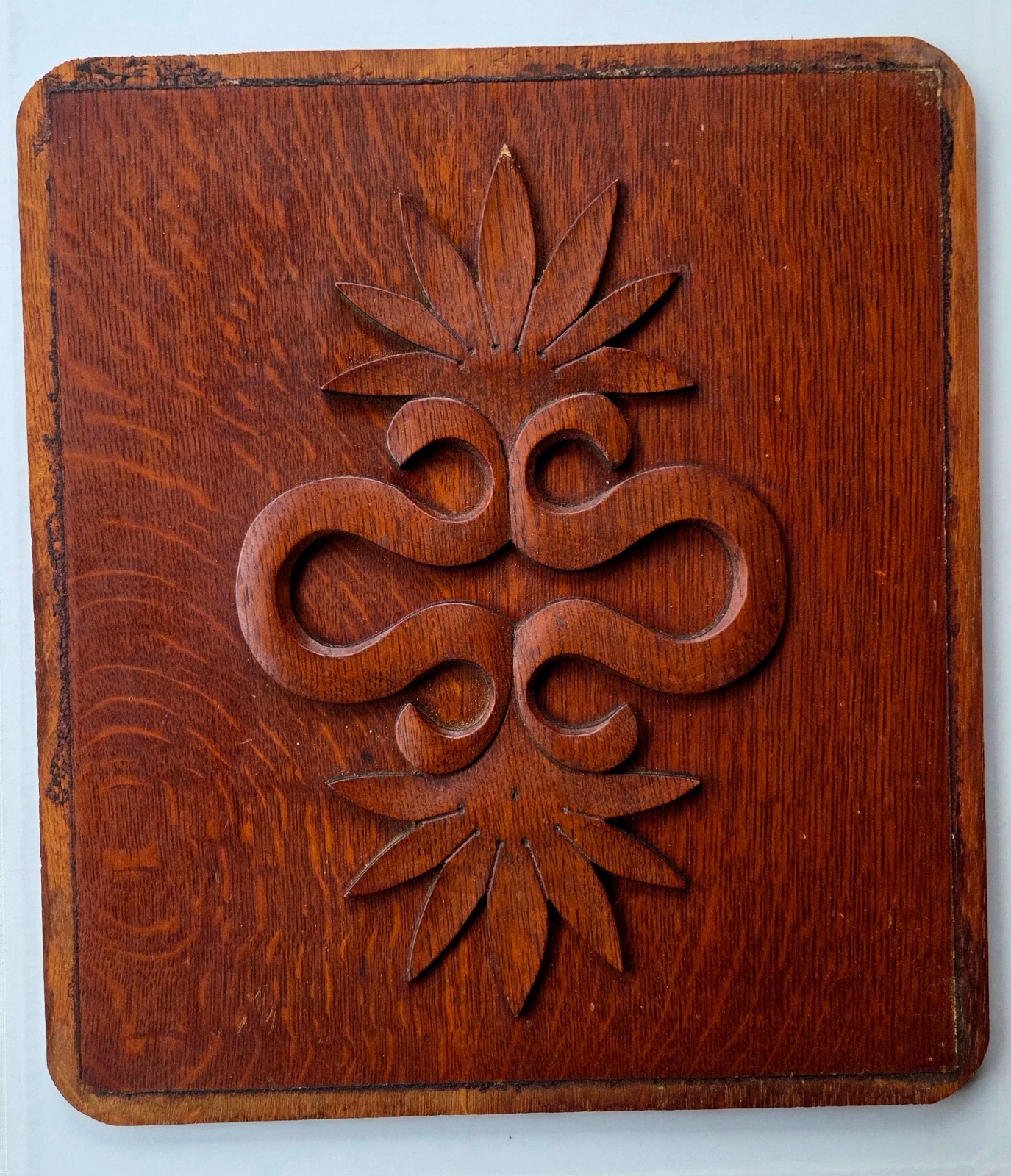 Antique Carved Wooden Plaque from Adirondack Farmhouse
