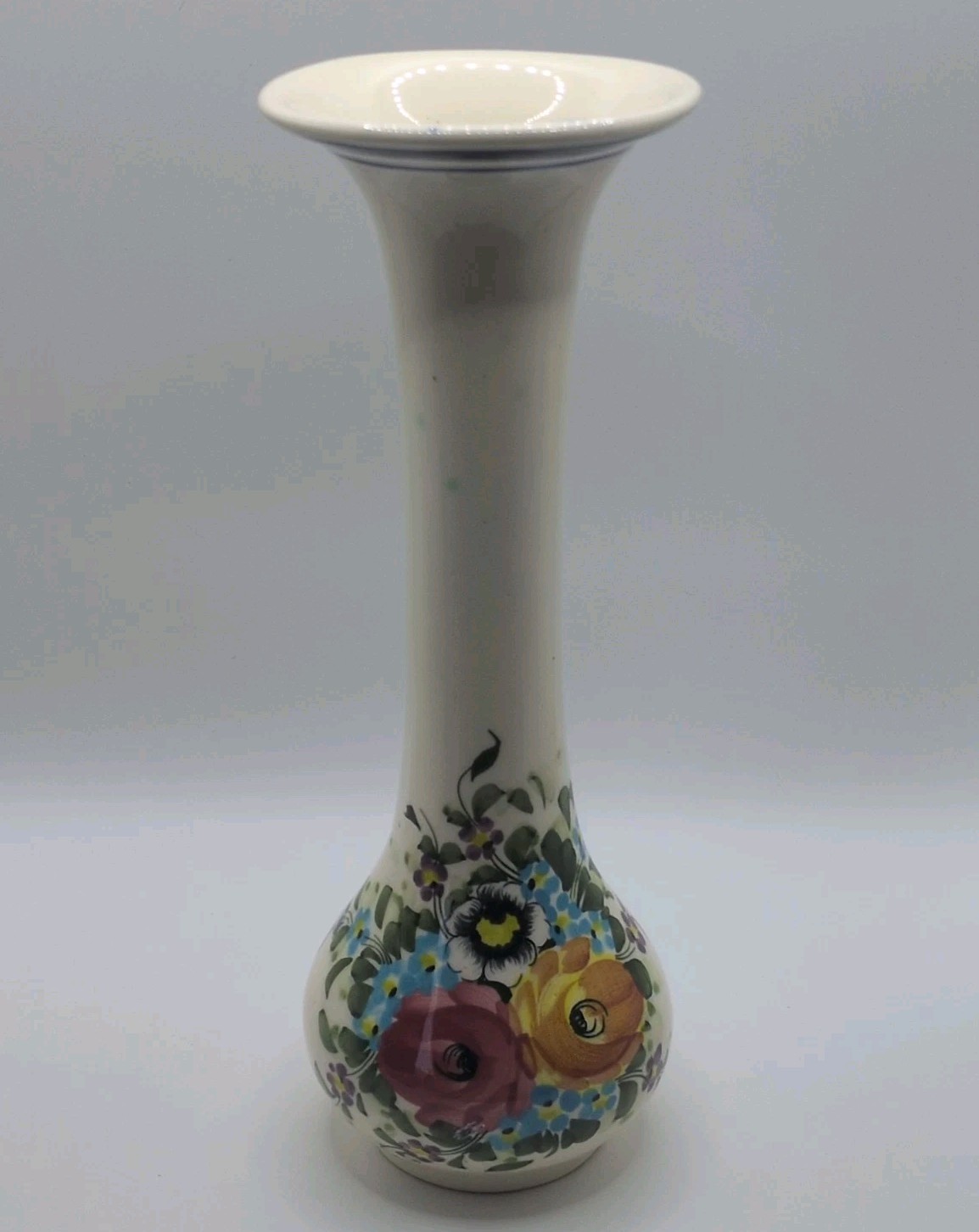 Vintage Ceramic Art Pottery Hand Painted Floral Vase Signed