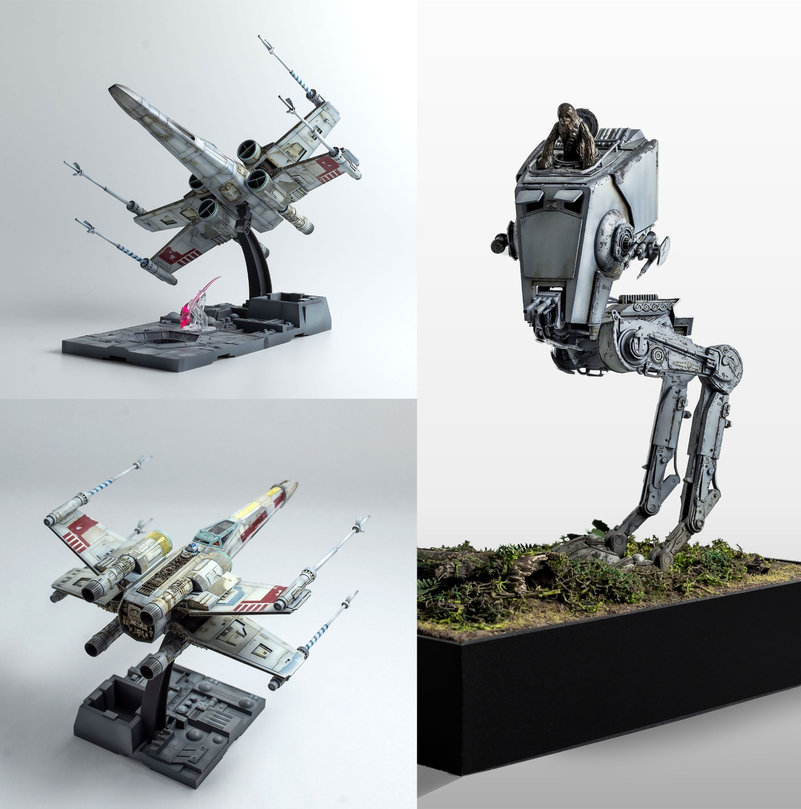Star Wars Bundle Pro Built Painted X-Wing AT-ST Diorama Bandai