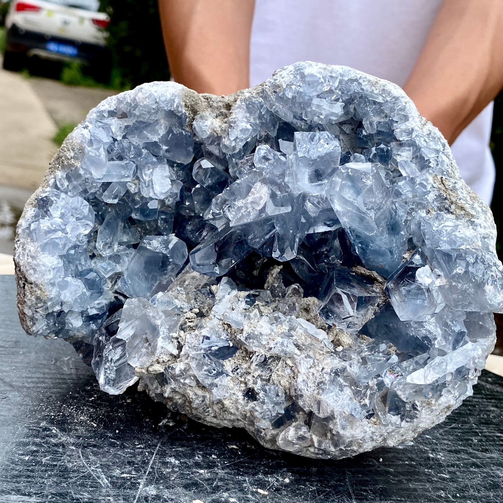 7.9LB Top natural blue crystal cave quartz crystal cave mineral specimens