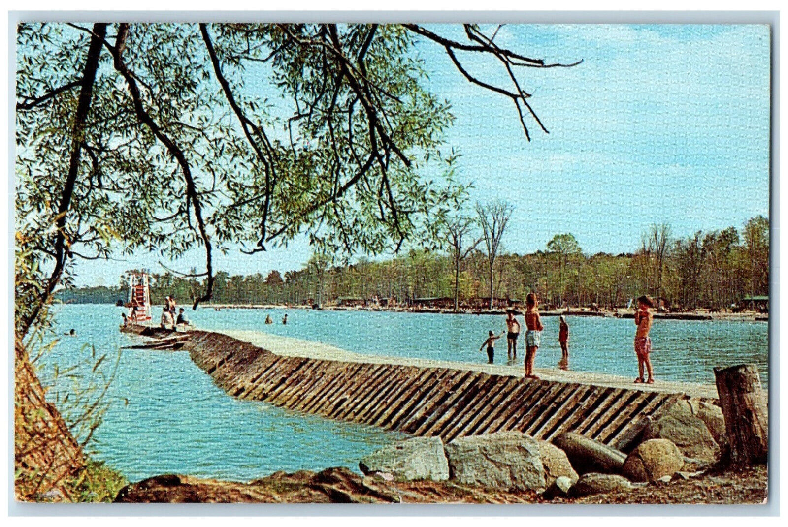 c1960\'s Pier and Partial View of Sandy Beach Sutton Ontario Canada Postcard