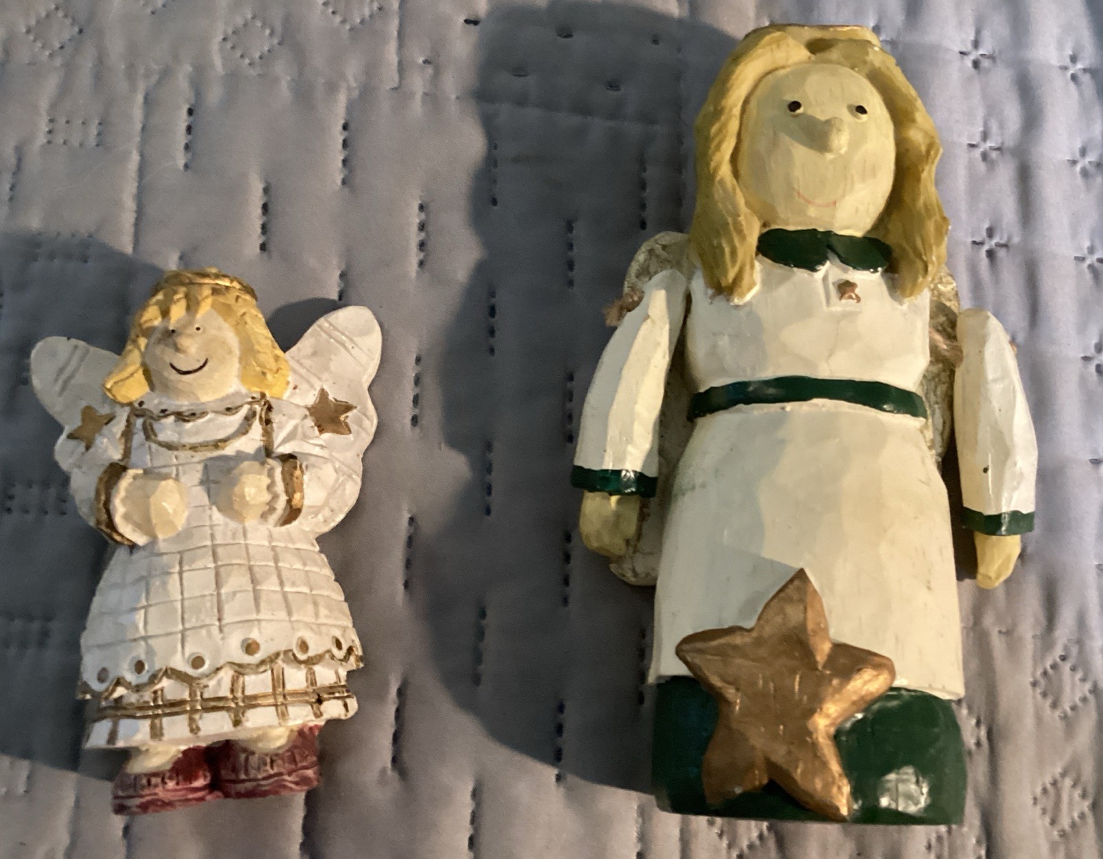 VINTAGE WOODEN CARVED ANGEL WITH MOVABLE ARMS ~ 7” ~ Plus A Small One 4.5” VINTAGE WOODEN CARVED ANGEL WITH MOVABLE ARMS ~ 7” ~ Plus A Small One 4.5”