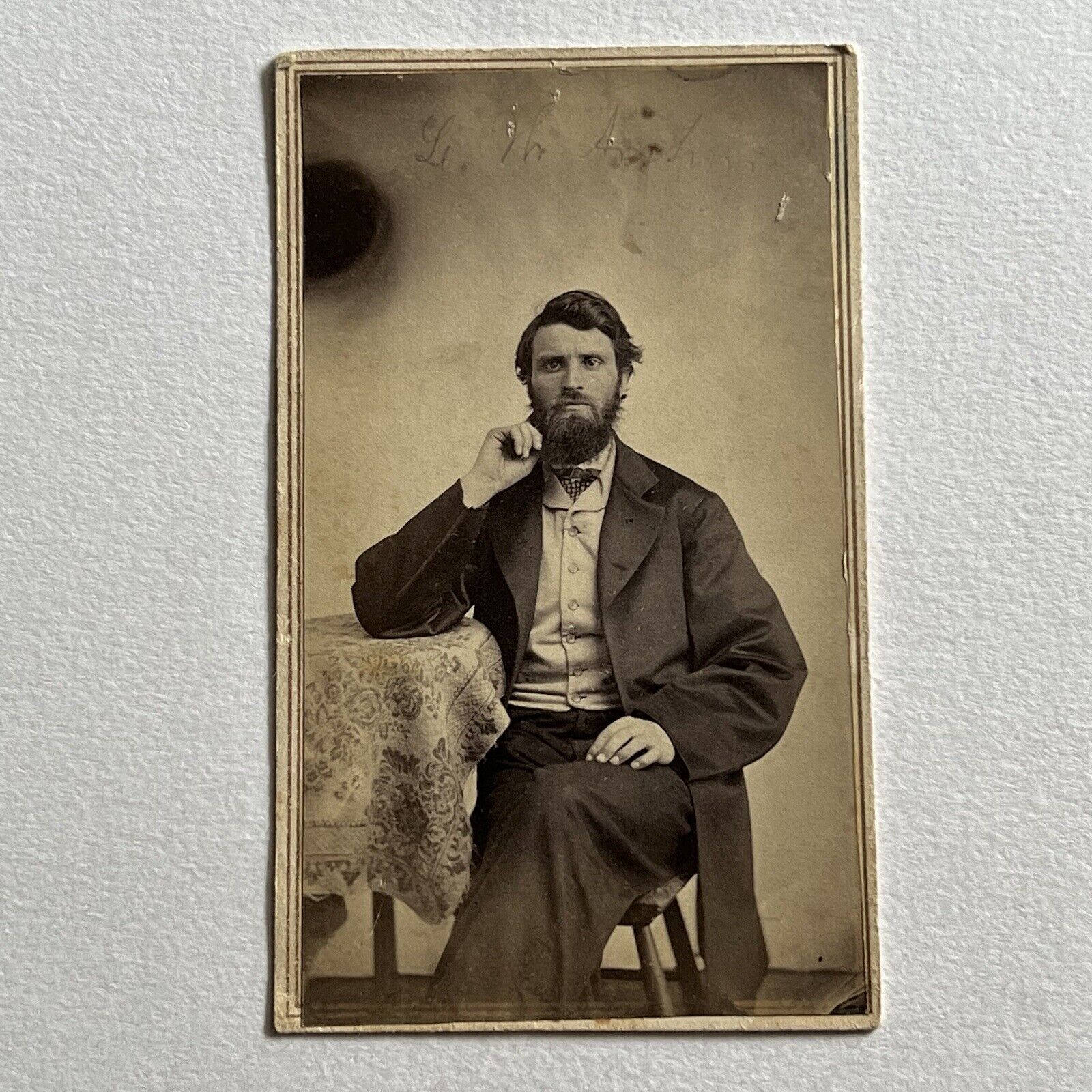 Antique CDV Photograph Handsome Mysterious Man Odd Dark Orb Spirit ID
