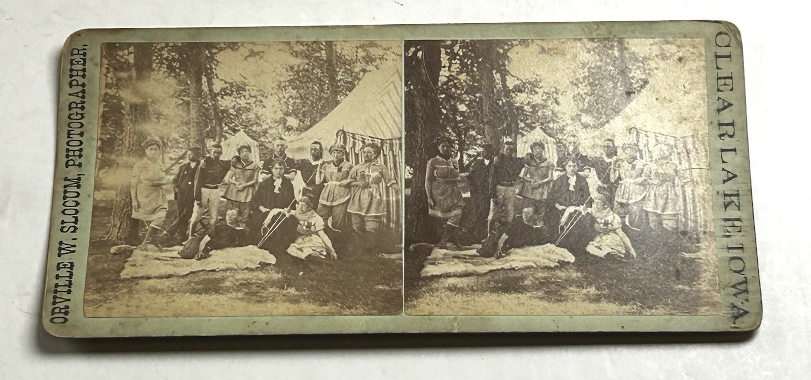 Stereoview Photo Clear Lake Iowa Orville W Slocum Bathing Suits + Tent