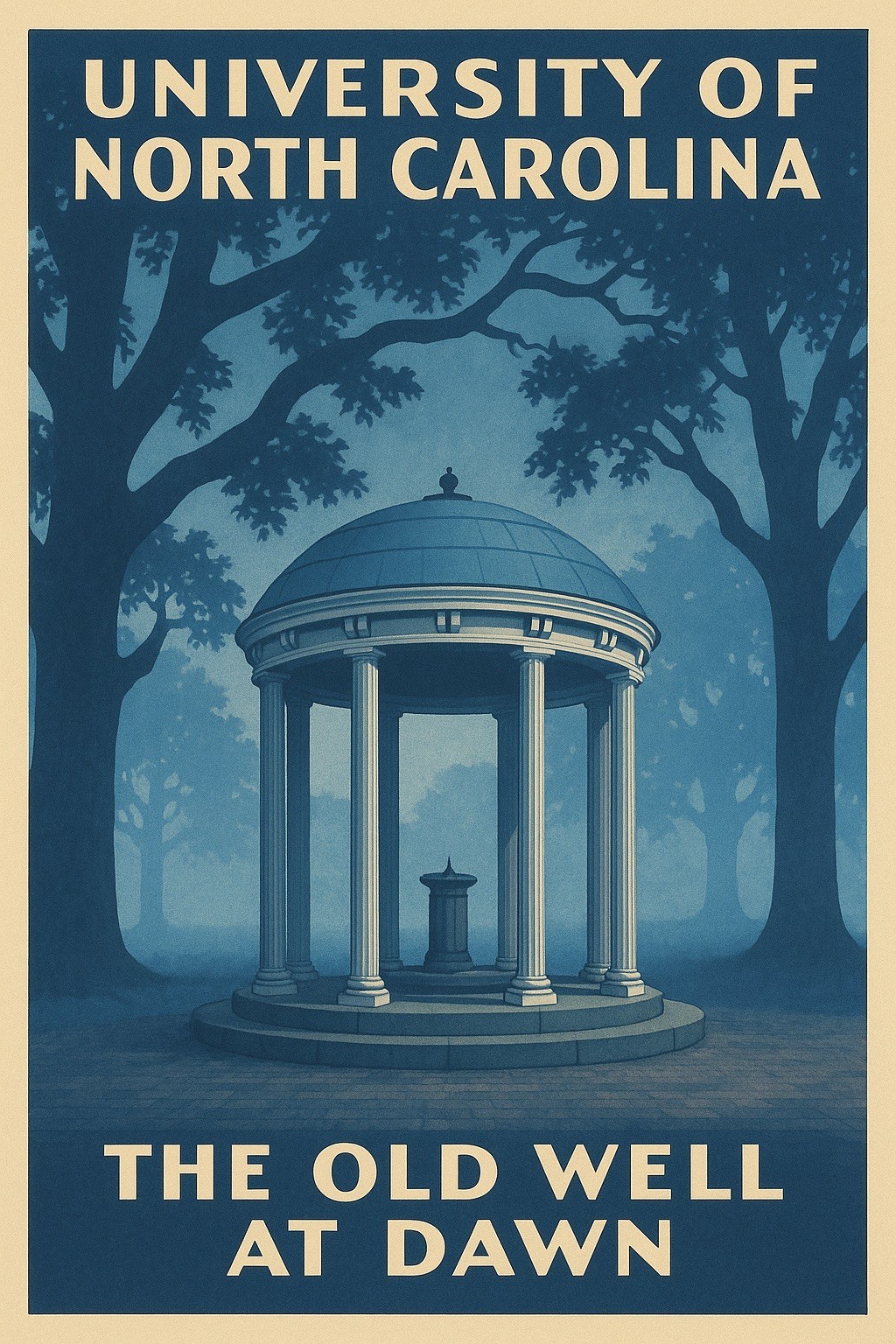University of North Carolina 'The Old Well at Dawn' Vintage Style Poster c1930s