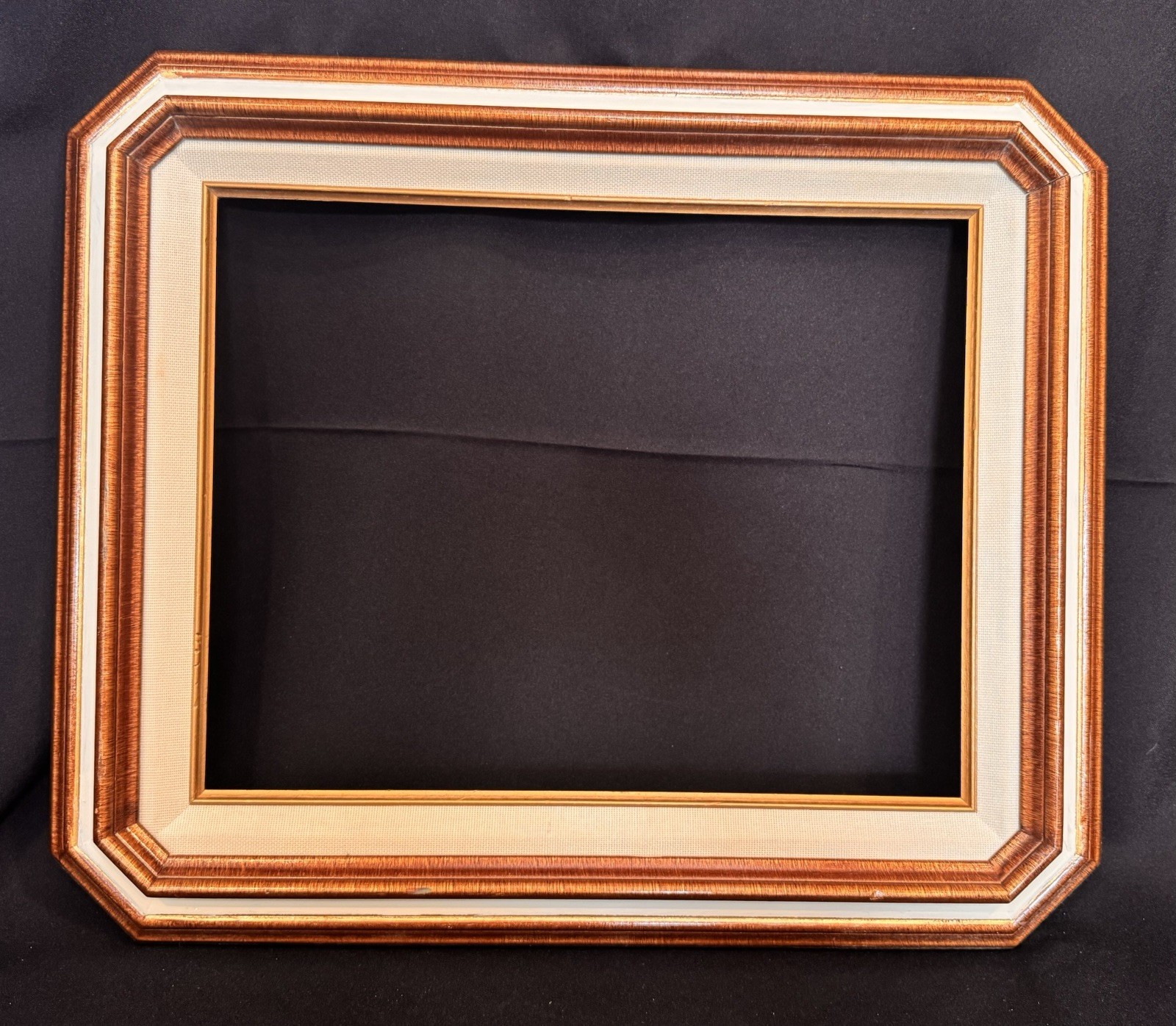 VTG Solid Wood & Cloth 16x19 Portrait Art Frame Gold White Hand Painted NO GLASS