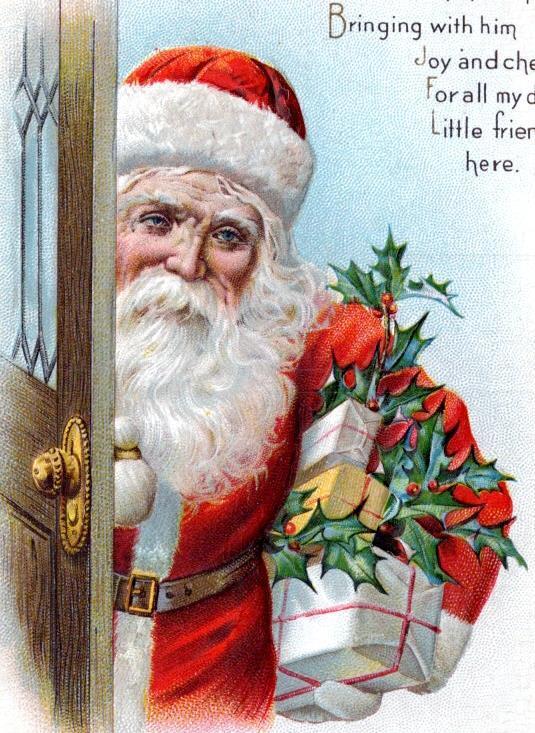 1908 ERA SANTA CLAUS*CHRISTMAS GREETING*JOLLY FACE*TIP-TOES IN*EMBOSSED POSTCARD